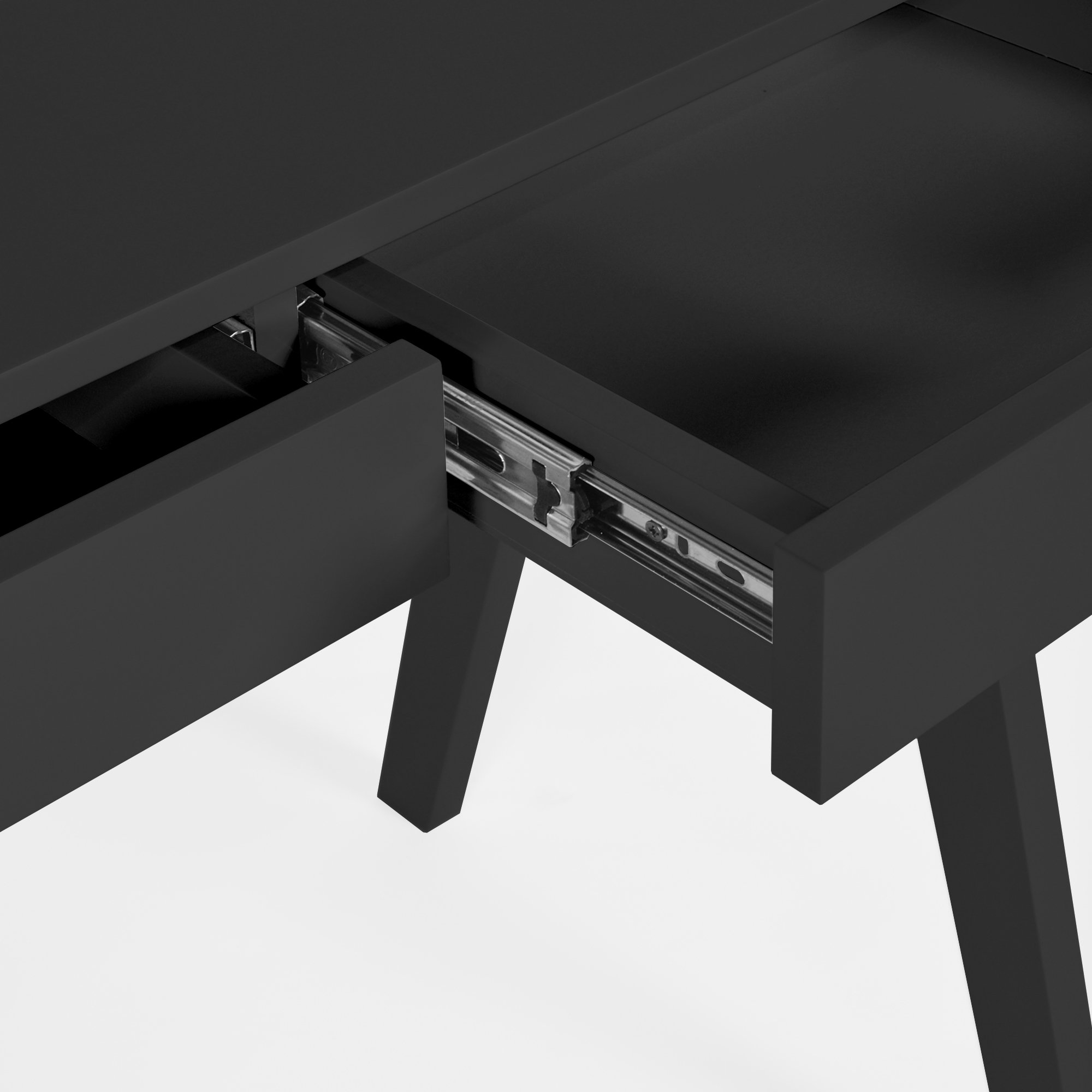 escrivaninha 2 gavetas olivia preto gaveta aberta corredica