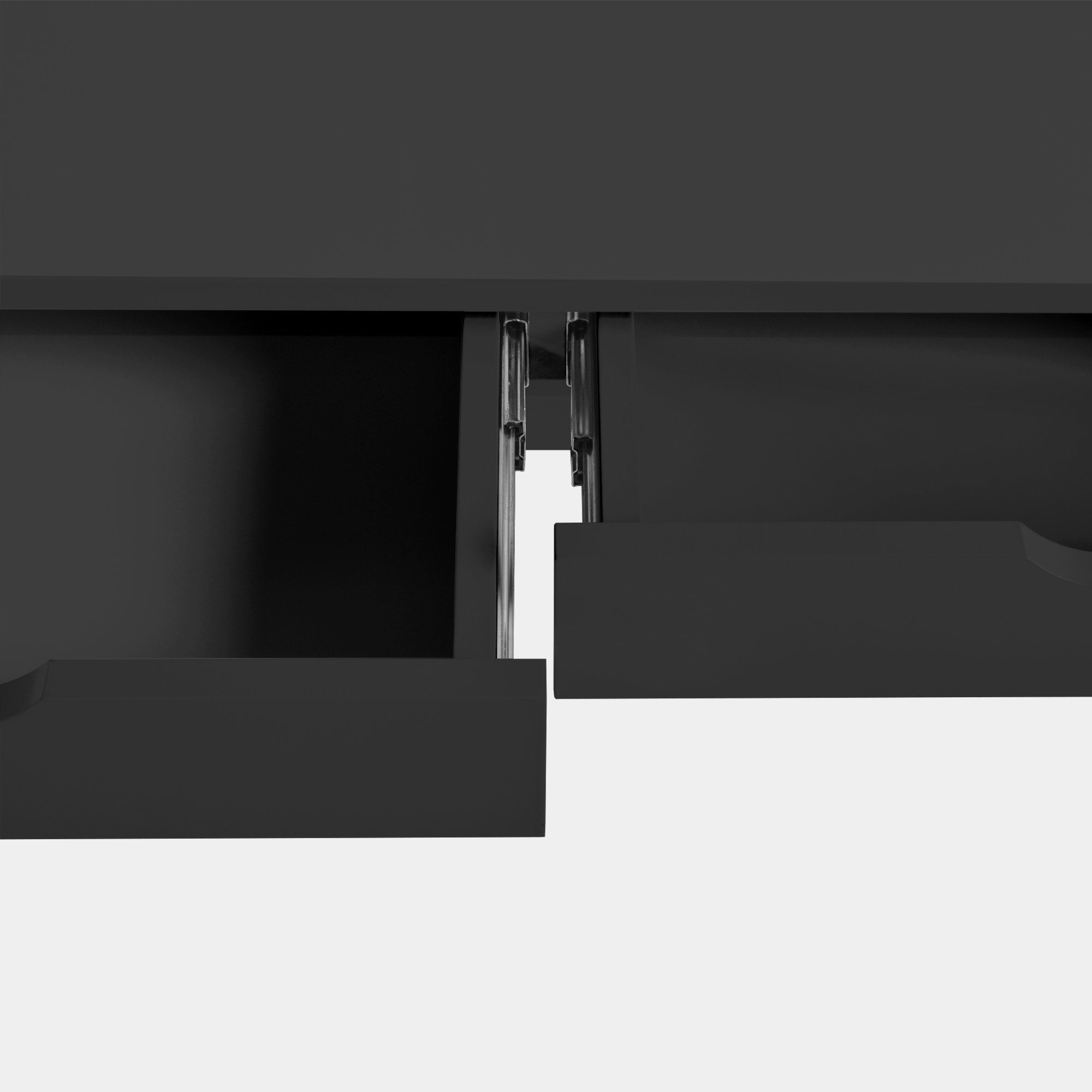 escrivaninha 2 gavetas olivia preto gaveta aberta detalhe