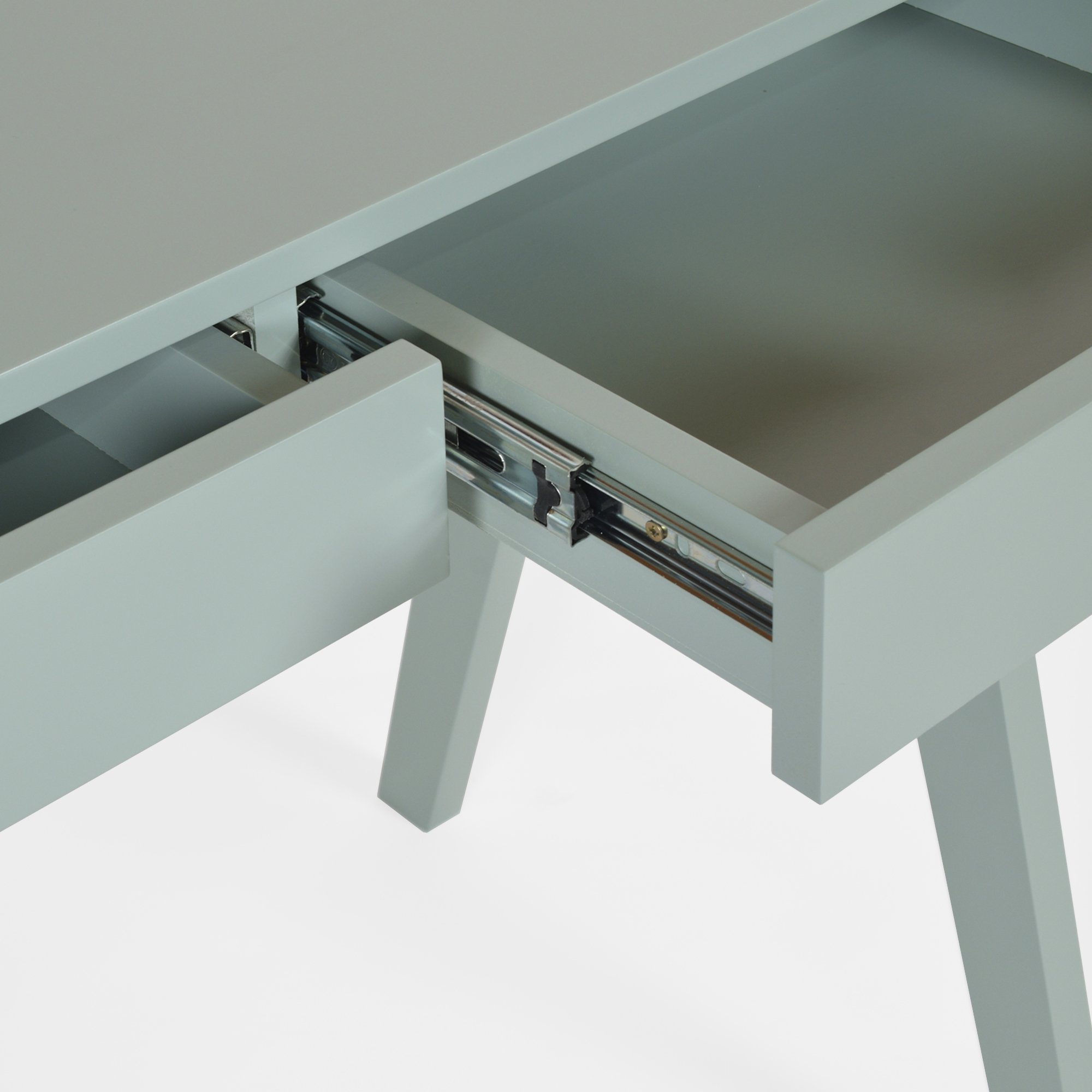 escrivaninha 2 gavetas olivia verde oliva gaveta aberta corredica