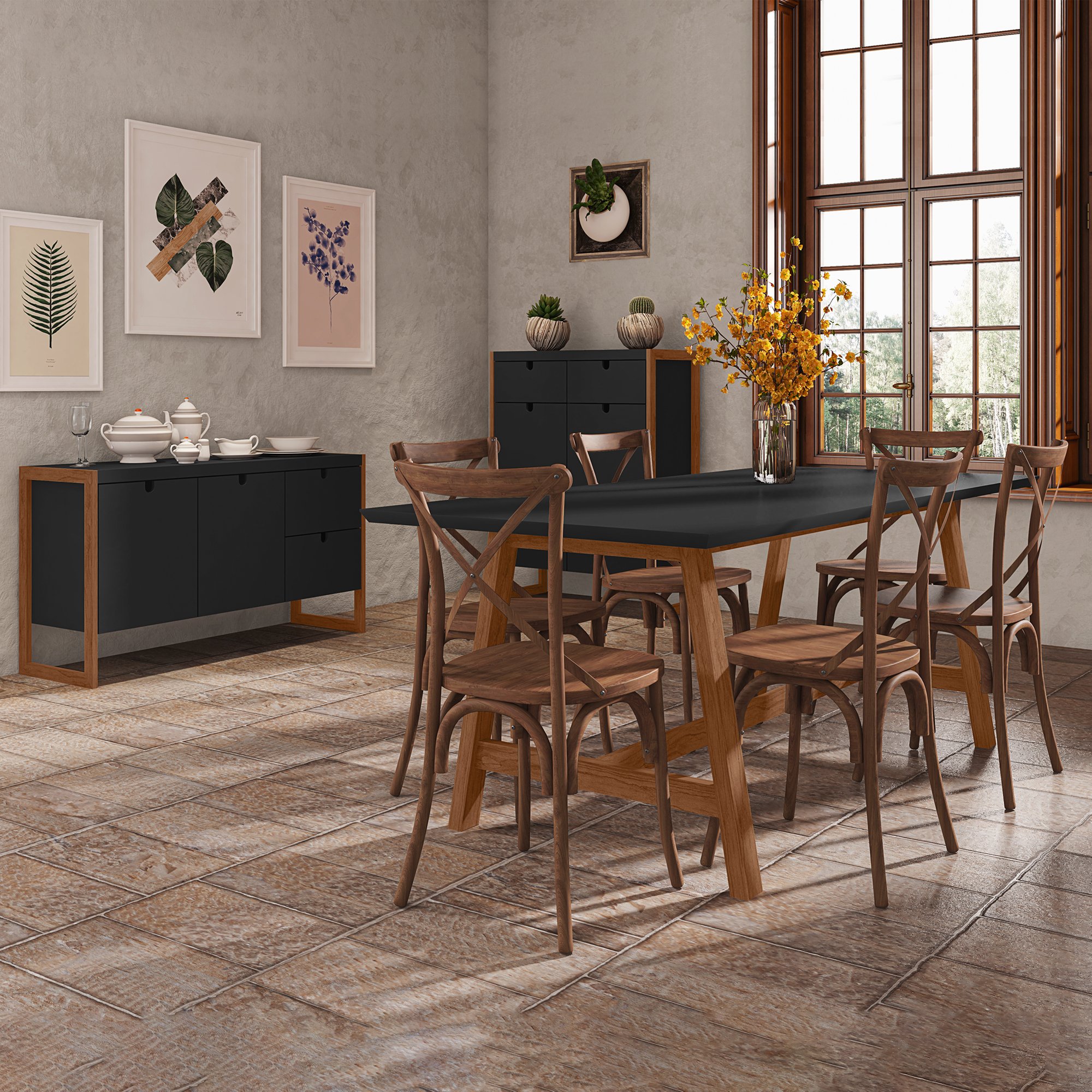 preto conjunto jantar cadeira ii