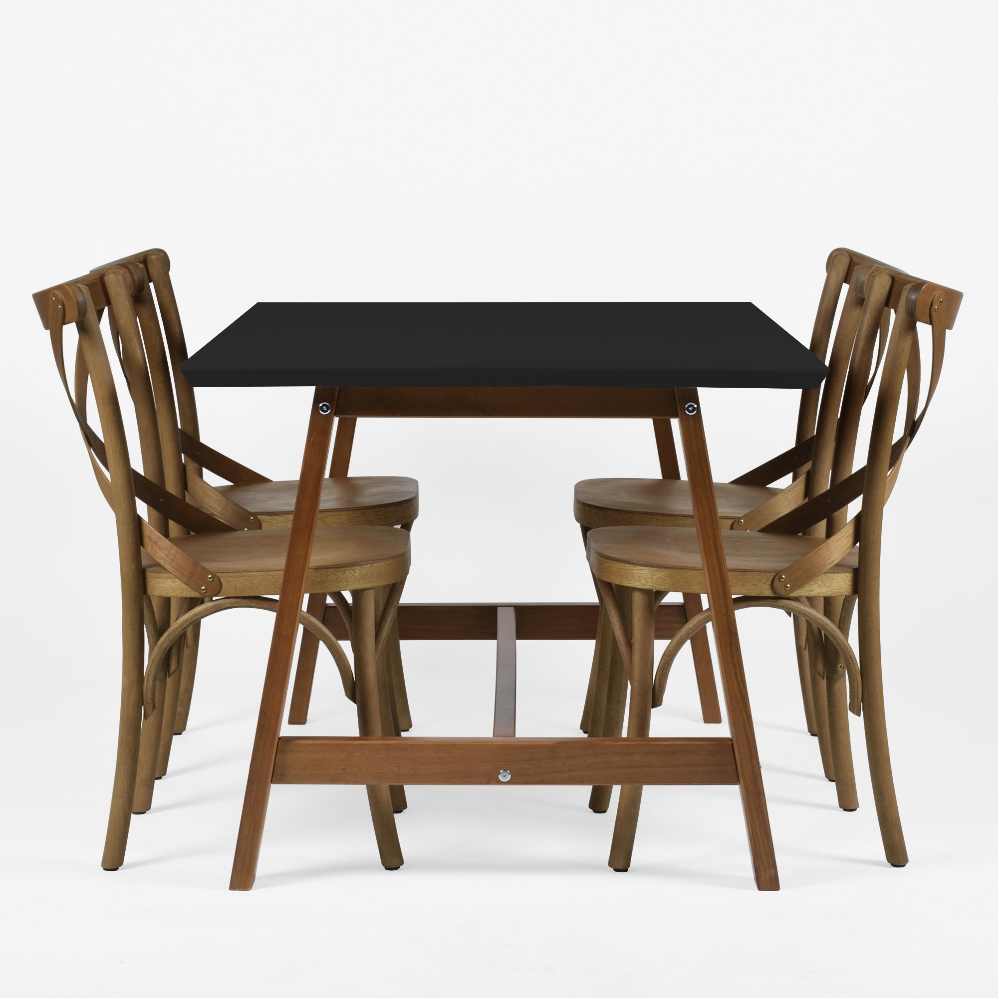 conjunto com 4 cadeiras frontal preto e mel