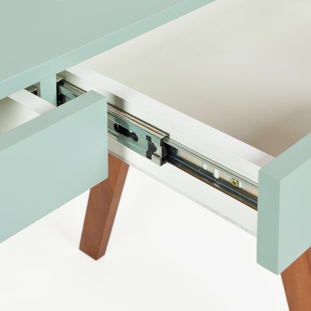 escrivaninha 2 gavetas olivia verde oliva e amendoa gaveta aberta corredica