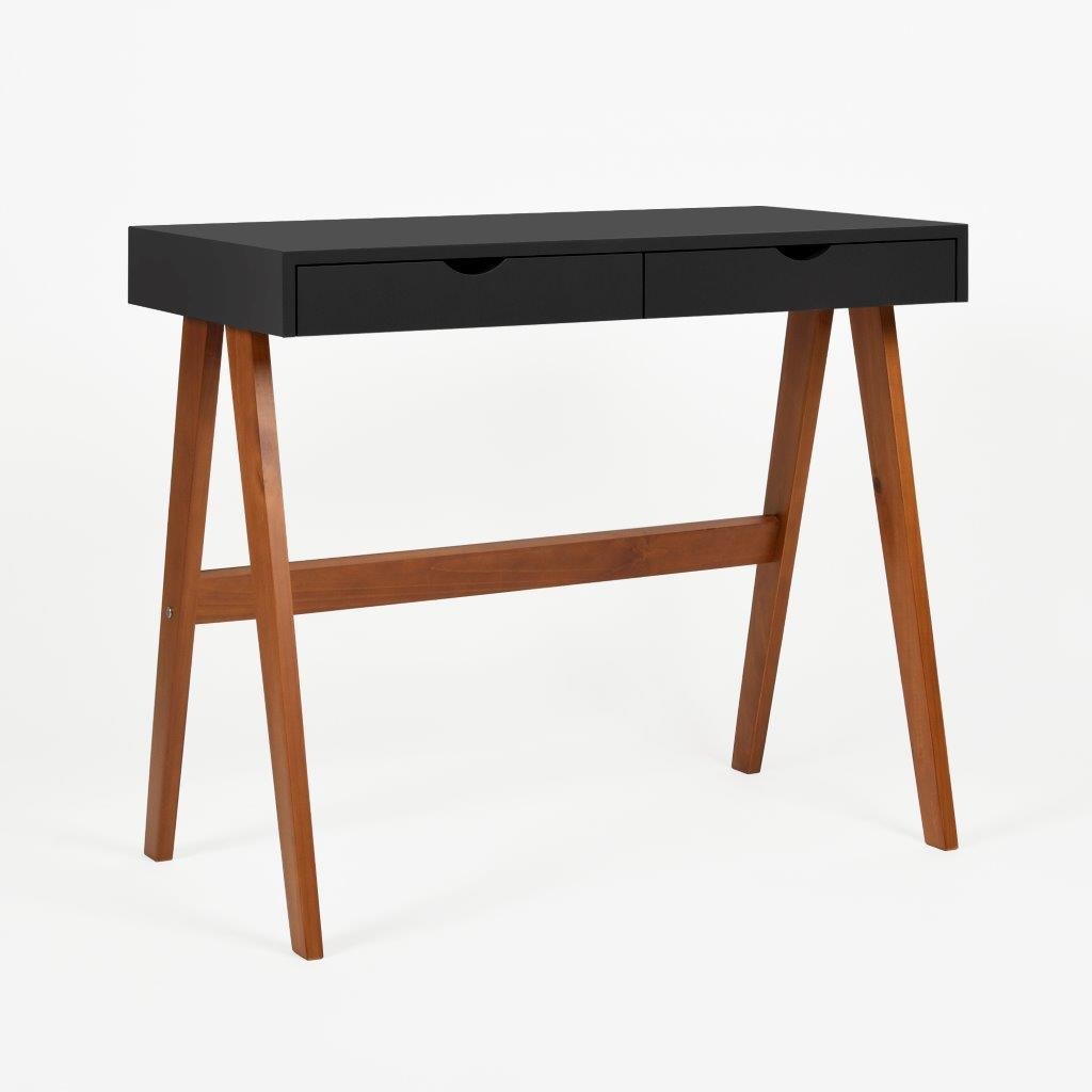 escrivaninha 2 gavetas olivia preto e amendoa angulo lateral