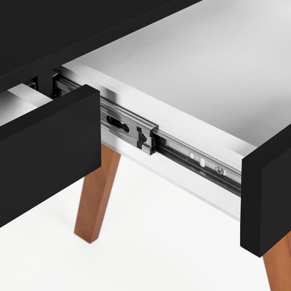 escrivaninha 2 gavetas olivia preto e amendoa gaveta aberta corredica