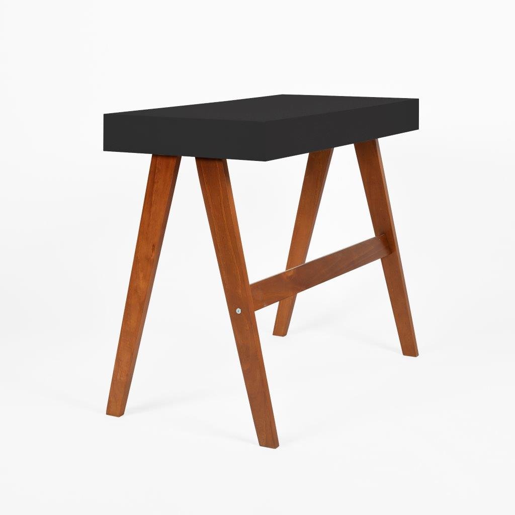 escrivaninha 2 gavetas olivia preto e amendoa tras e lateral