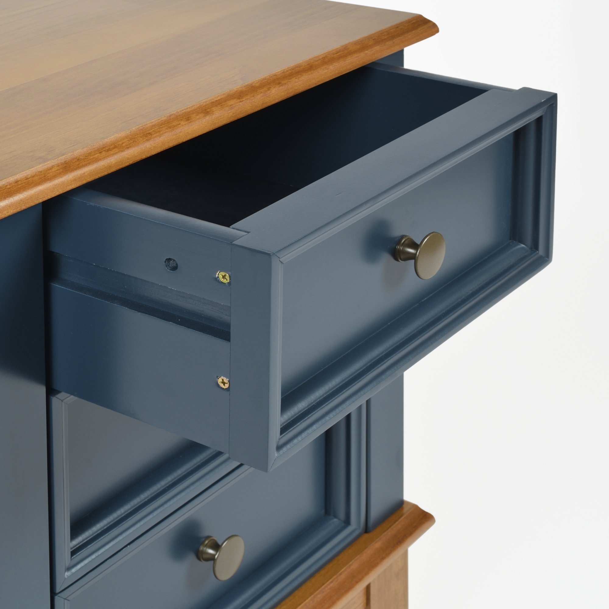 gaveteiro mesa de cabeceira cottage 3 gavetas azul petroleo e amendoa