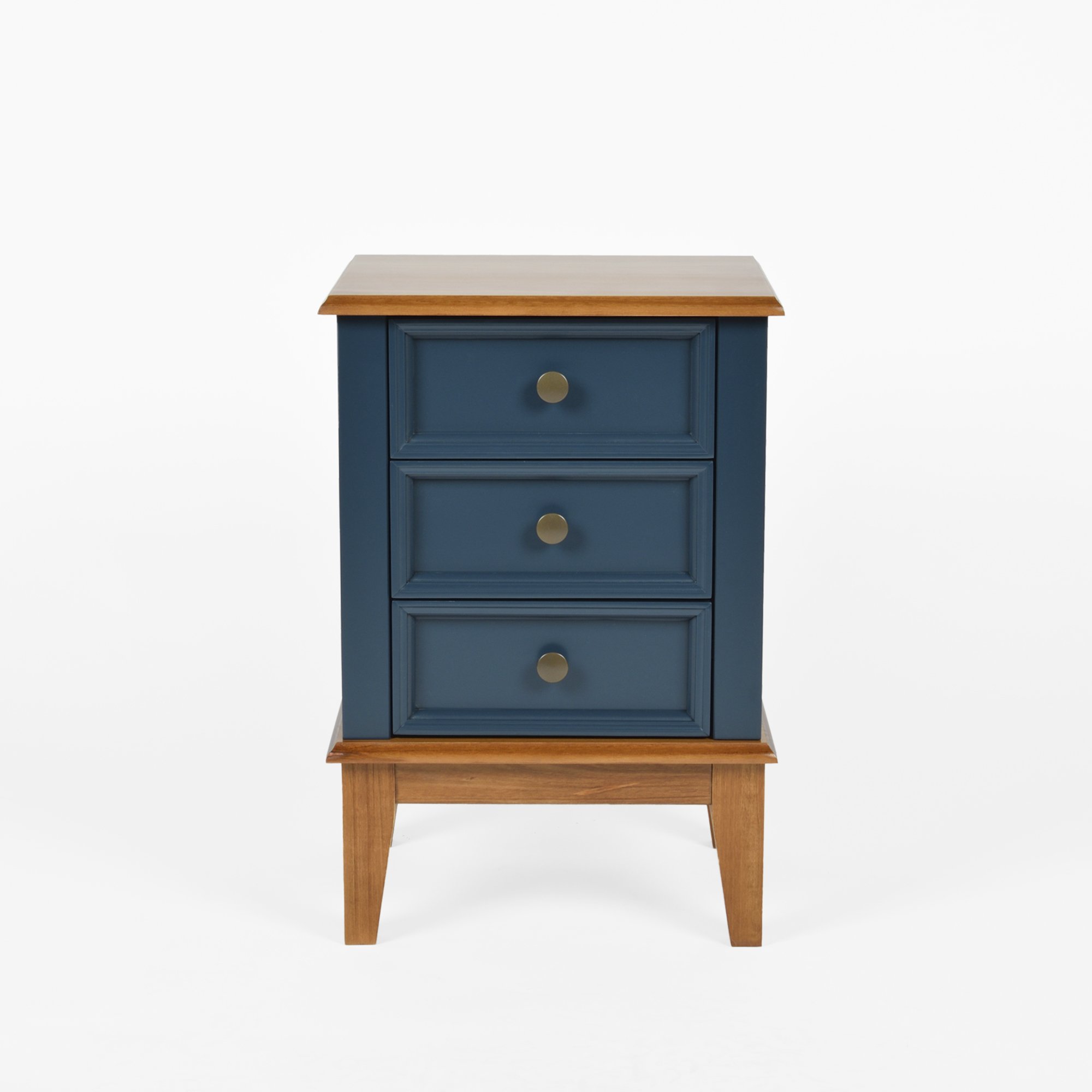 gaveteiro mesa de cabeceira cottage 3 gavetas azul petroleo e amendoa