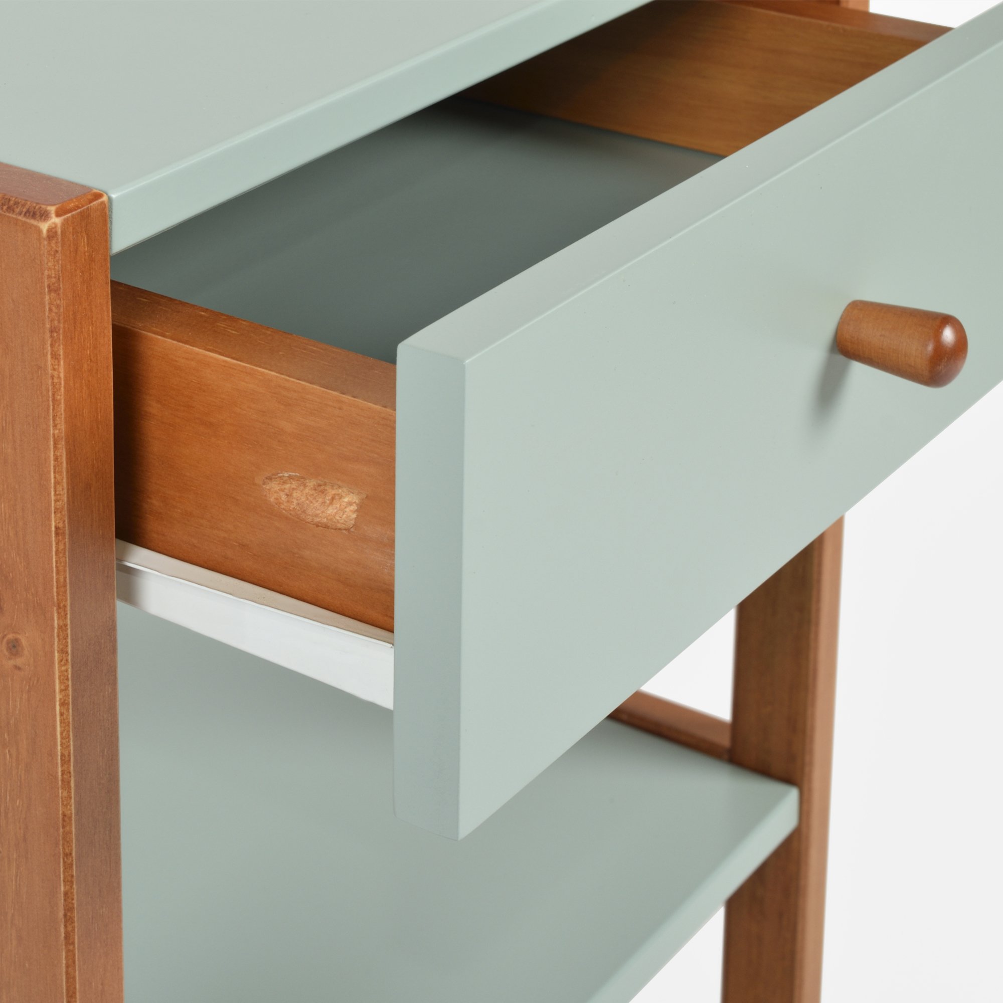 gaveteiro mesa de cabeceira joyce 1 gaveta verde oliva e mel