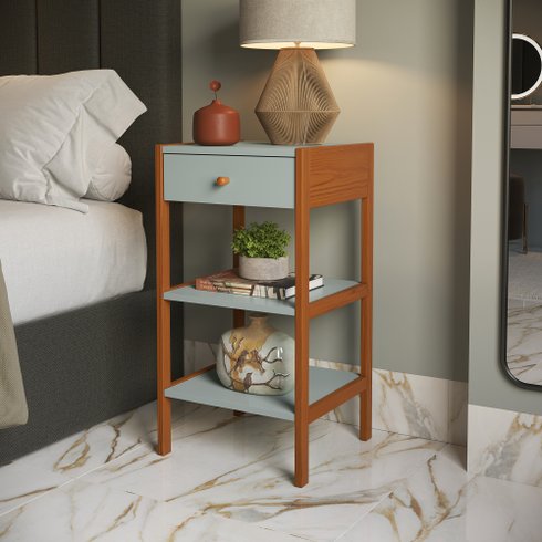 gaveteiro mesa de cabeceira joyce 1 gaveta verde oliva e mel