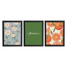 kit 3 quadros decorativos florescer laranjas margaridas moldura pinus 45 5 cm x 33 5 cm preto