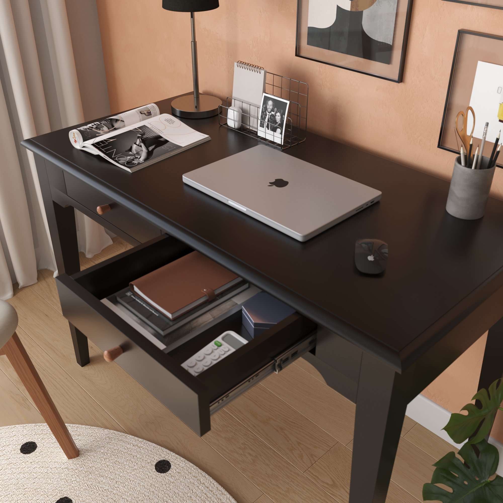 escrivaninha manhattan madeira taeda preto