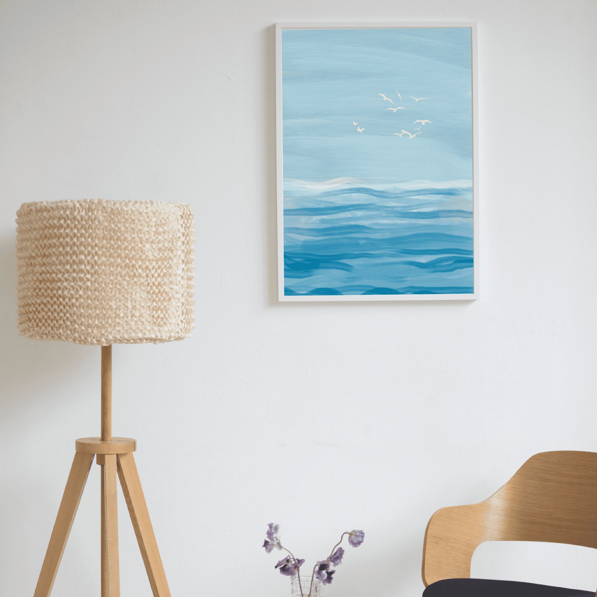 quadro oceano moldura pinus 45 5 cm x 33 5 cm branco