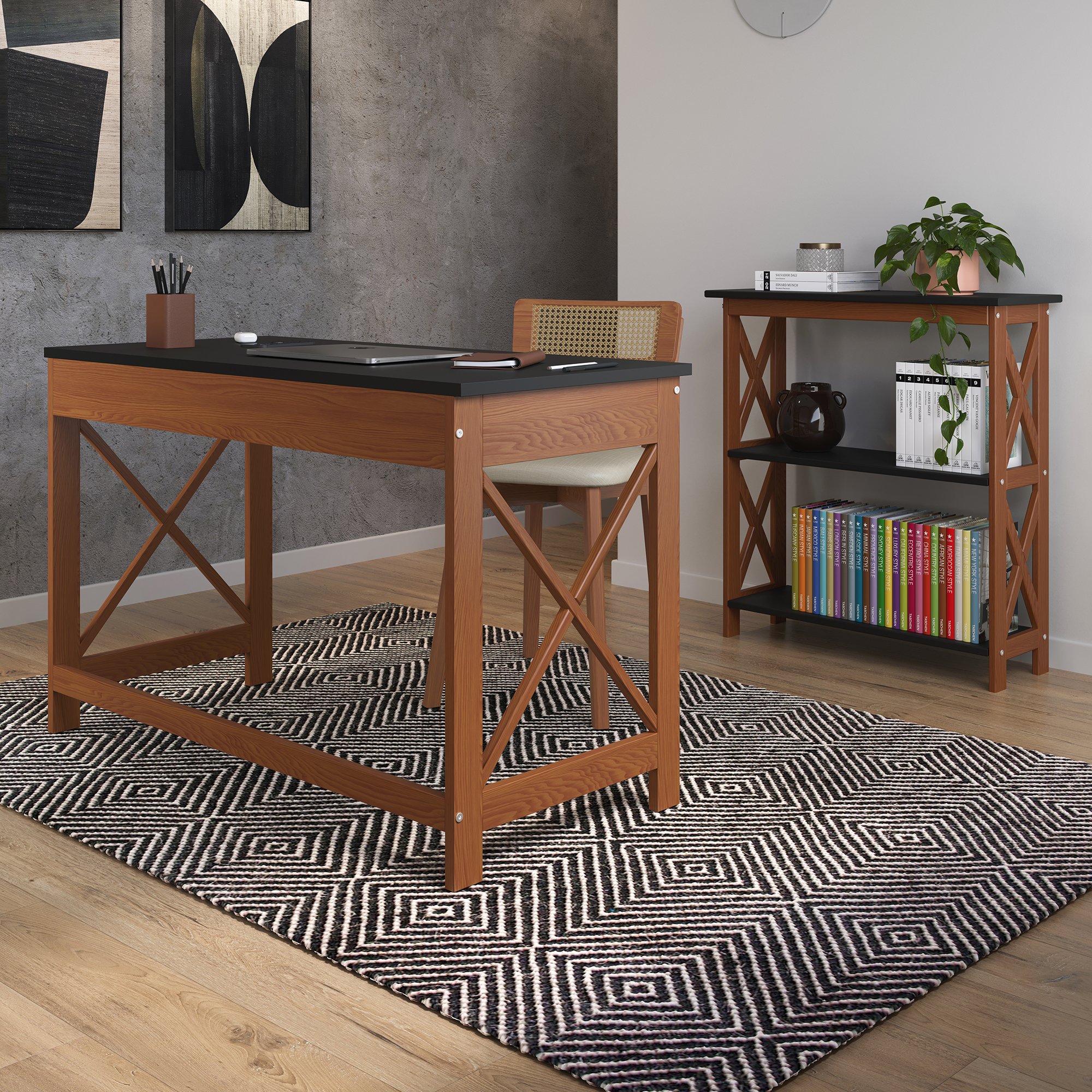 escrivaninha estante klein 2 prateleiras preto ambientacao