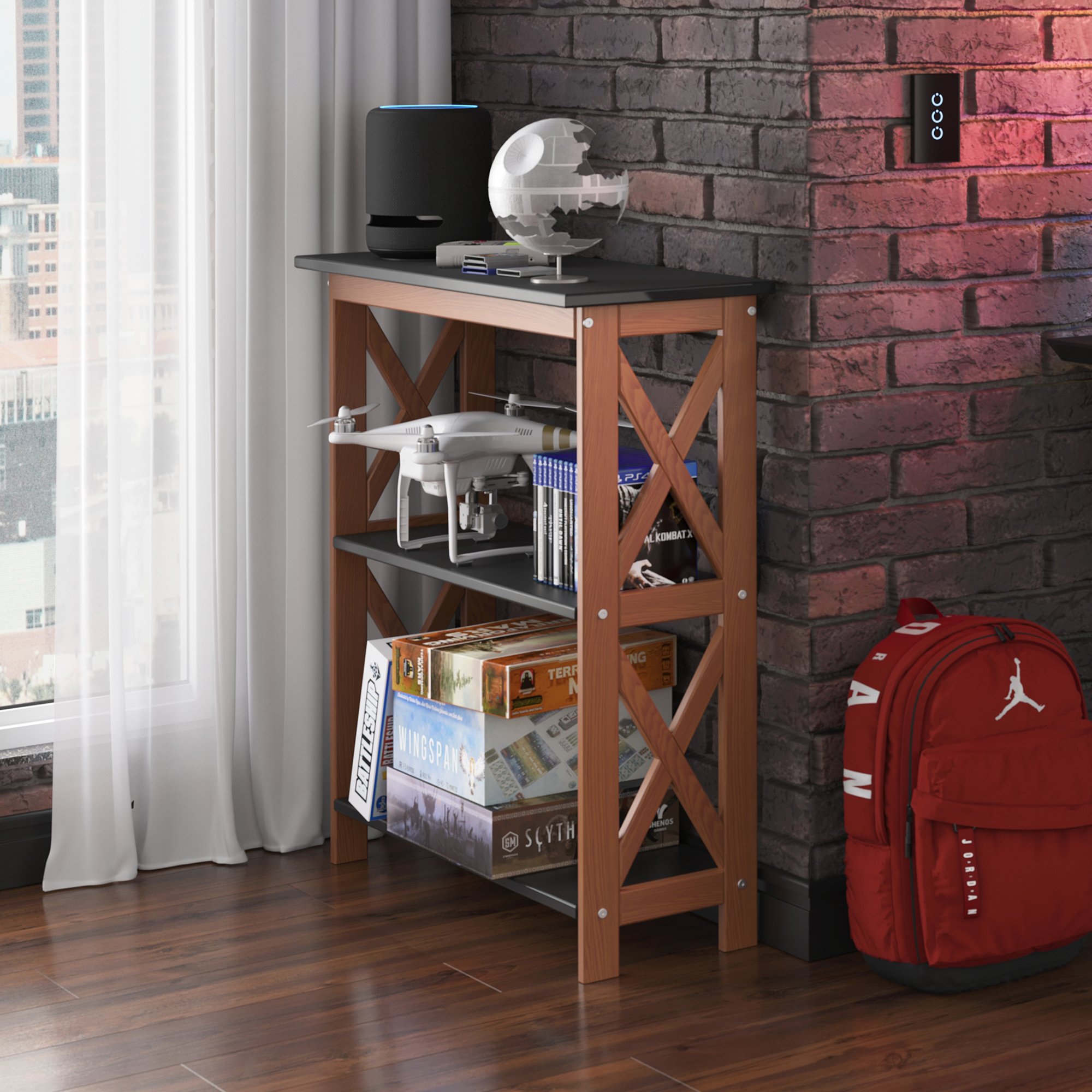 estante klein 2 prateleiras preto ambientacao