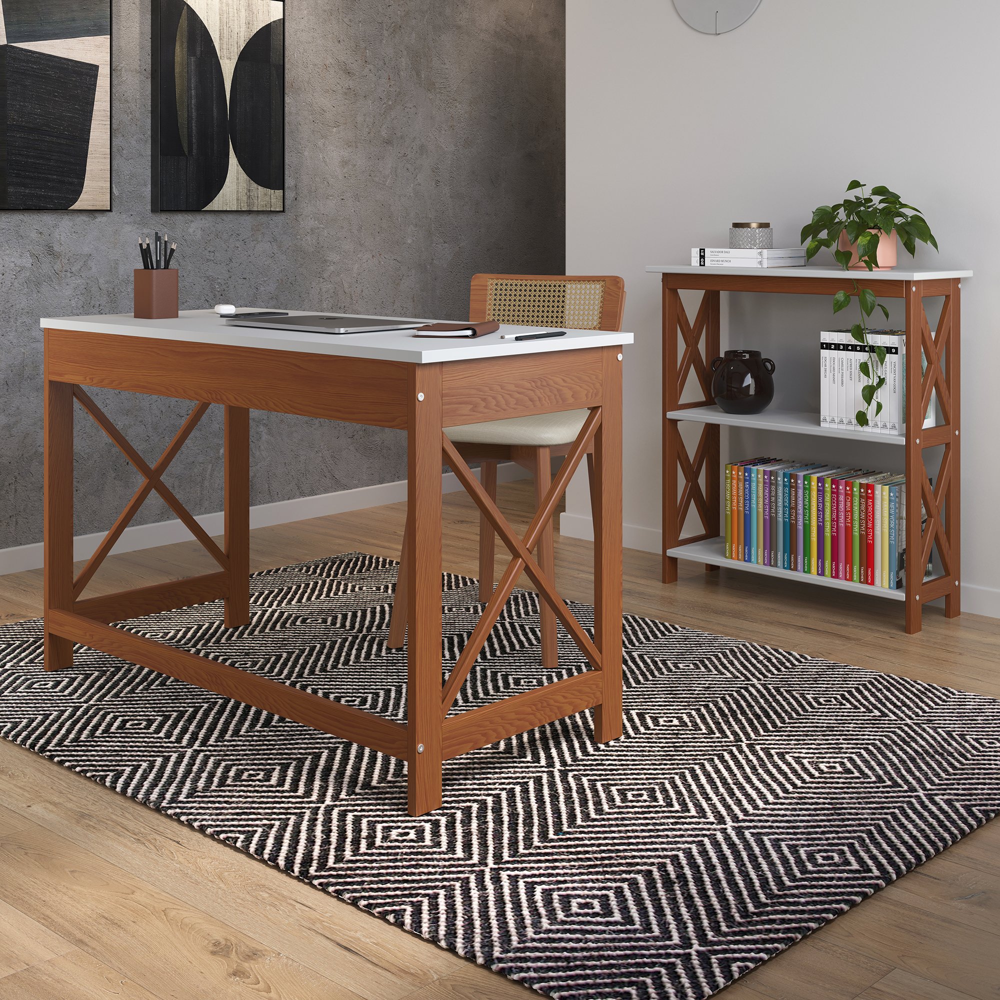 escrivaninha estante klein 2 prateleiras branco ambientacao