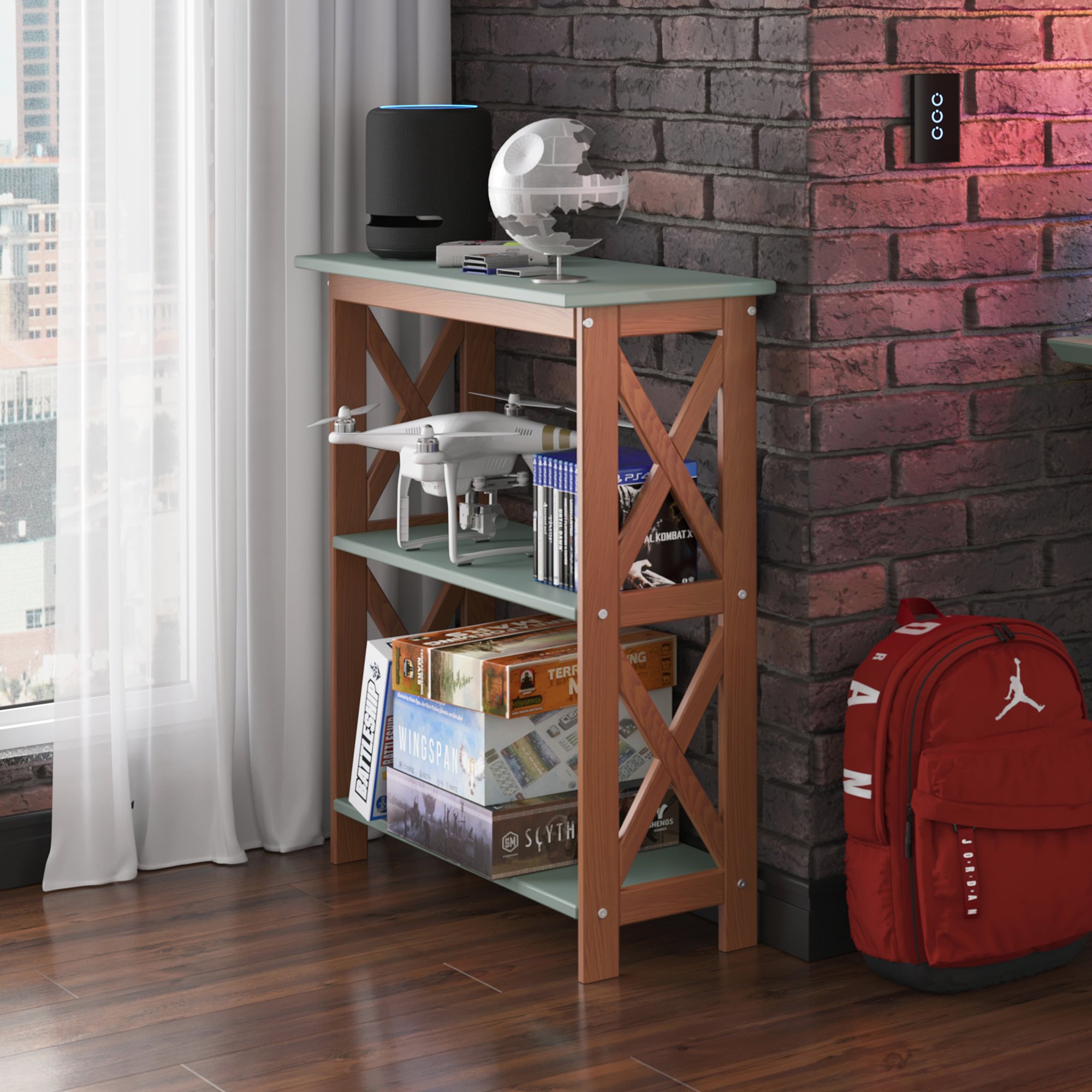 estante klein 2 prateleiras verde oliva ambientacao