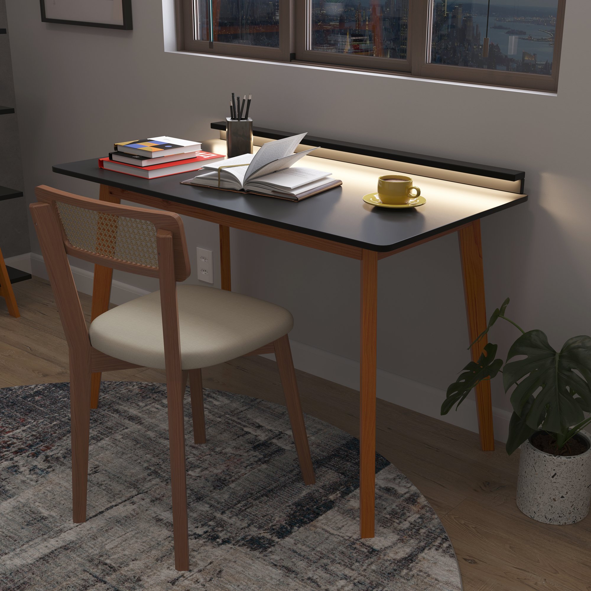 escrivaninha joyce com led preto e mel