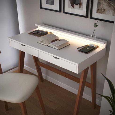 escrivaninha olivia com led branco e amendoa