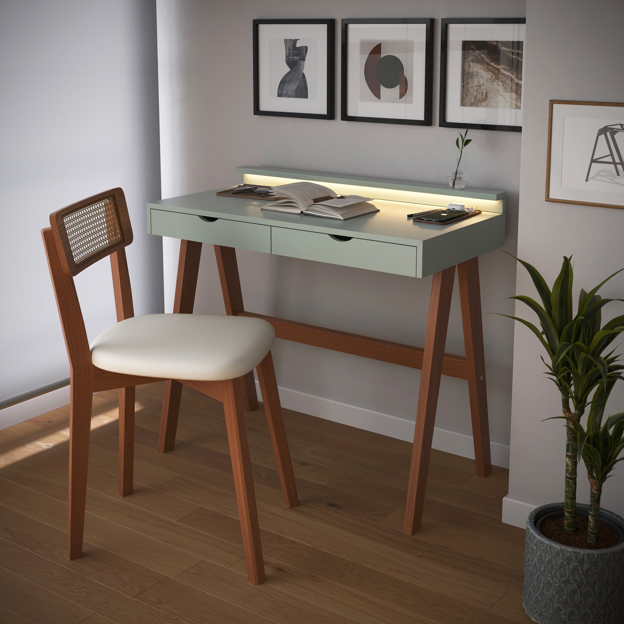 escrivaninha olivia com led verde oliva