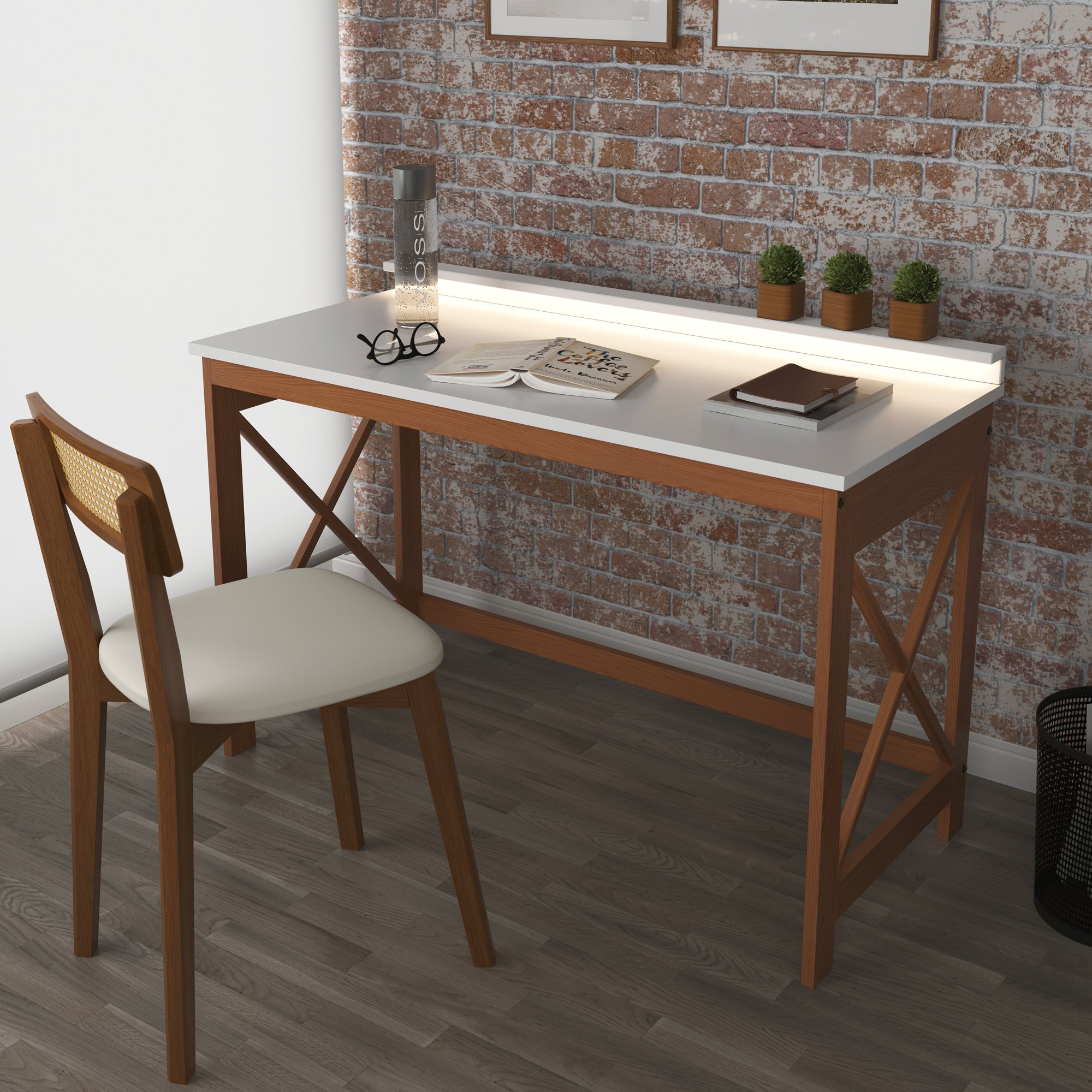 escrivaninha klein com led branco e mel