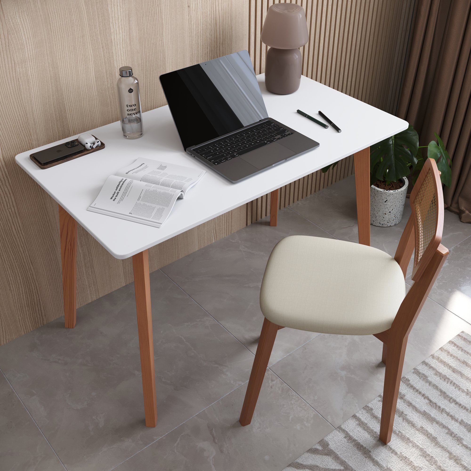 ambientacao escrivaninha joyce branco e mel