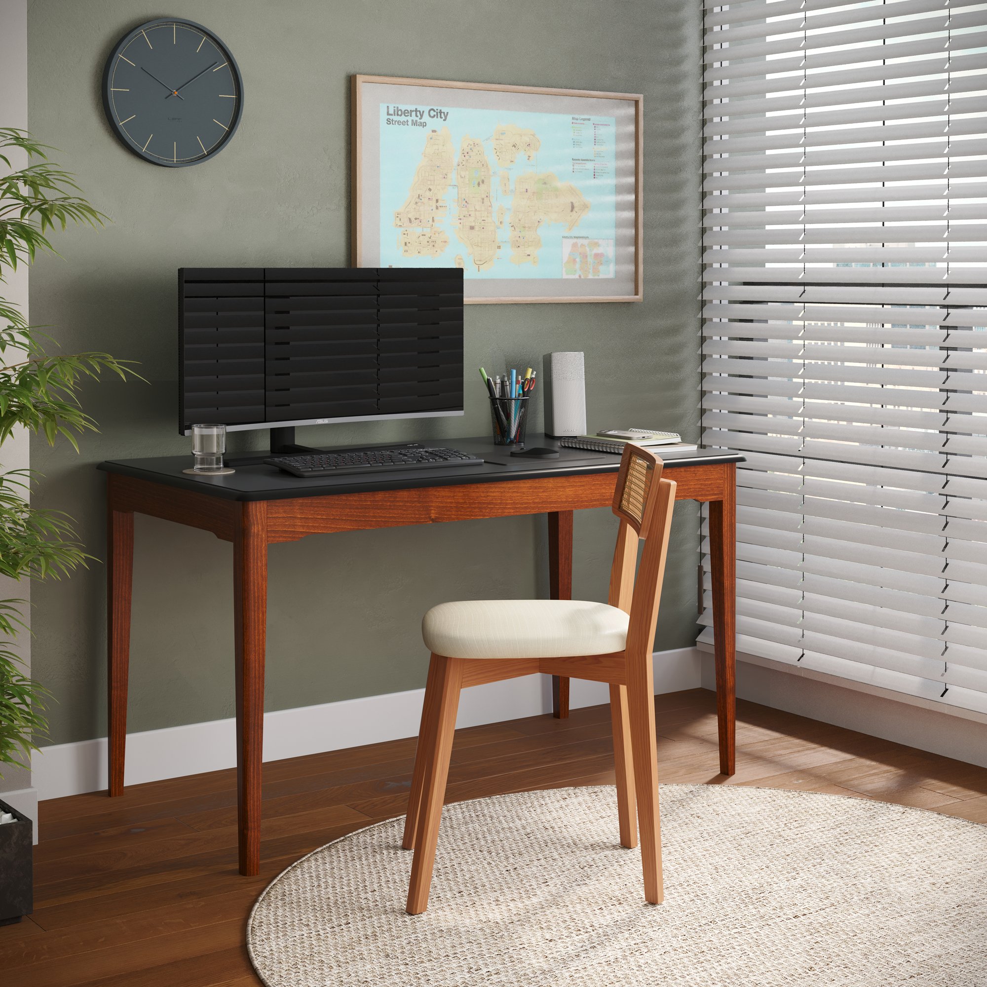 escrivaninha manhattan 135 preto e amendoa casa huma