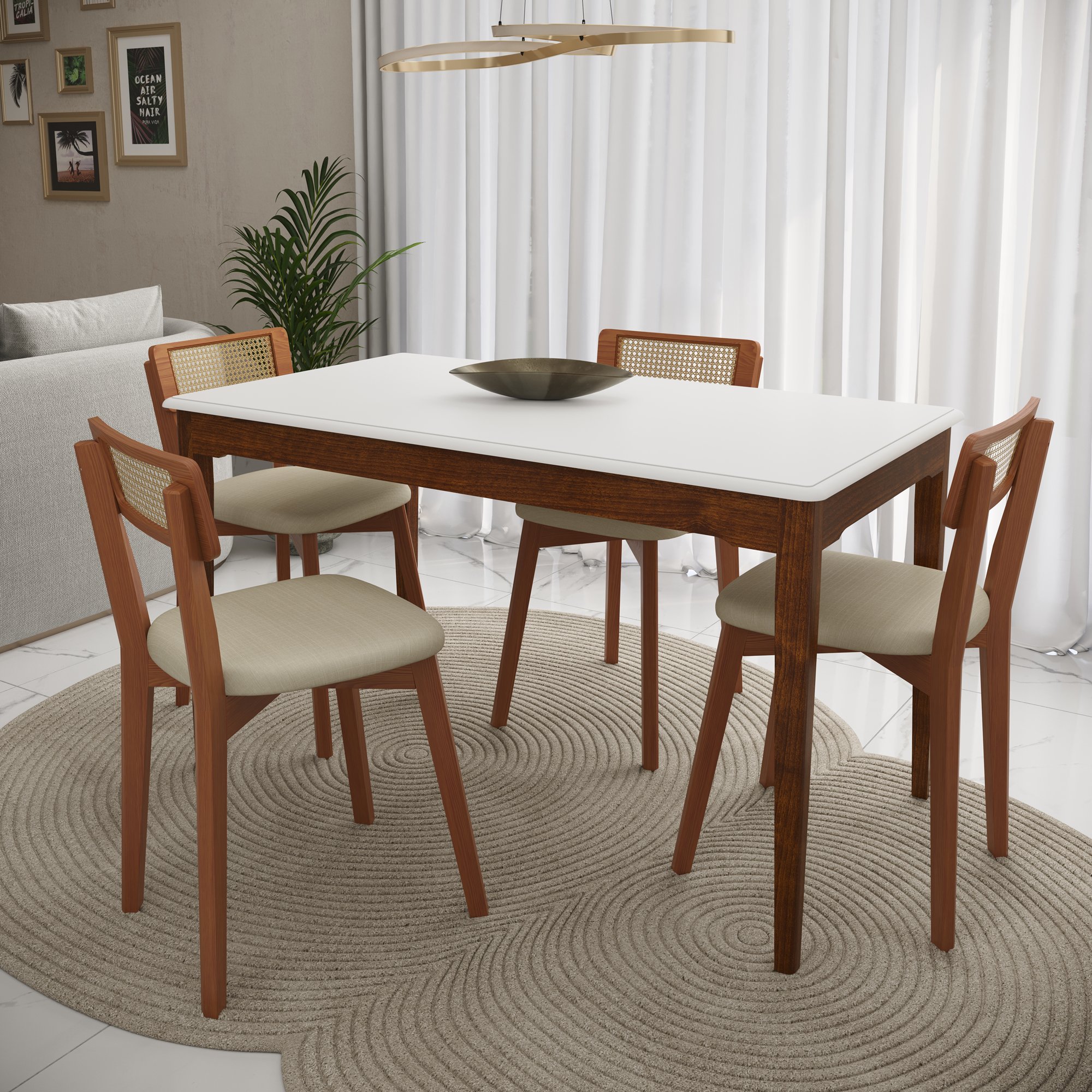 mesa de jantar manhattan 135 branco e amendoa casa huma