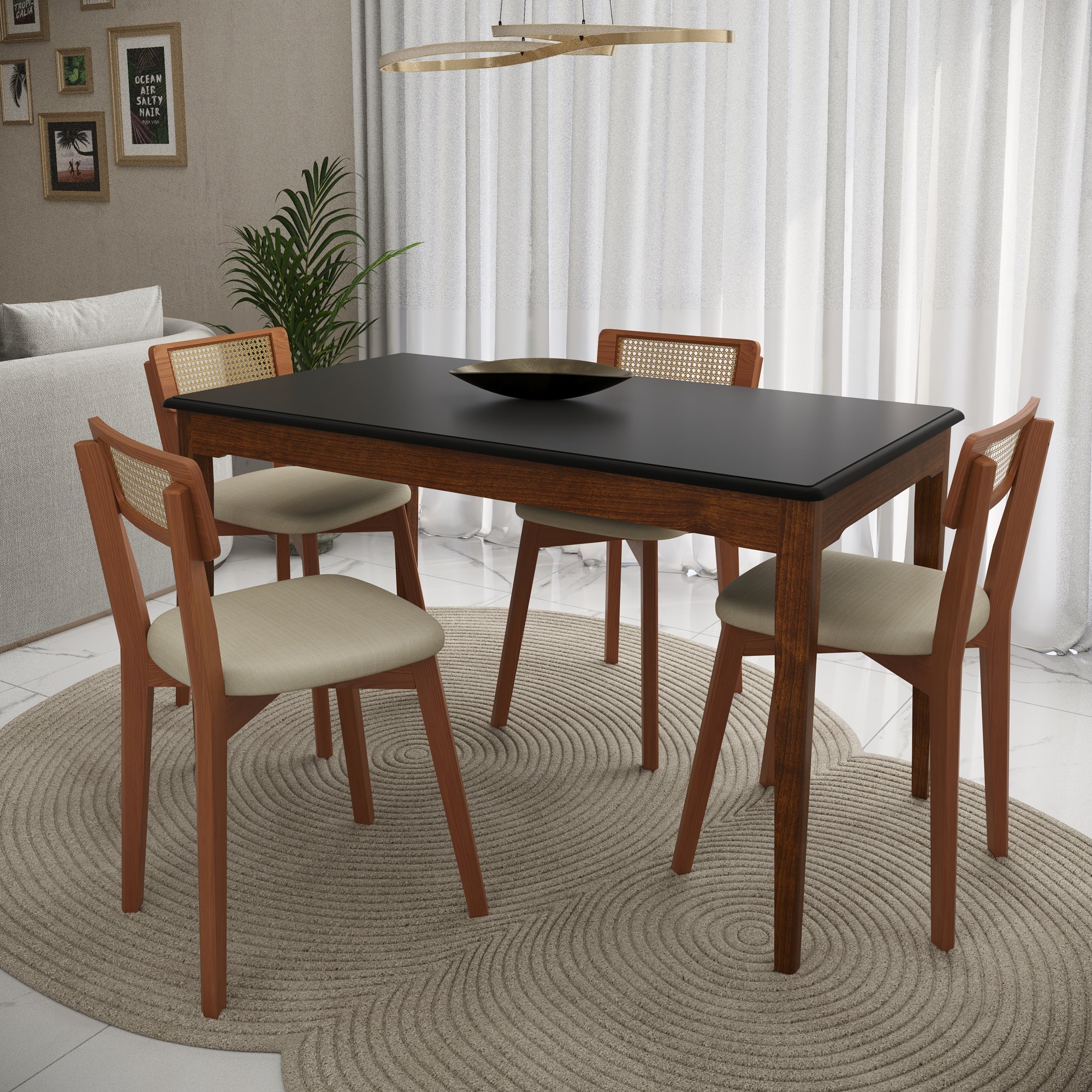 mesa de jantar manhattan 135 preto e amendoa casa huma