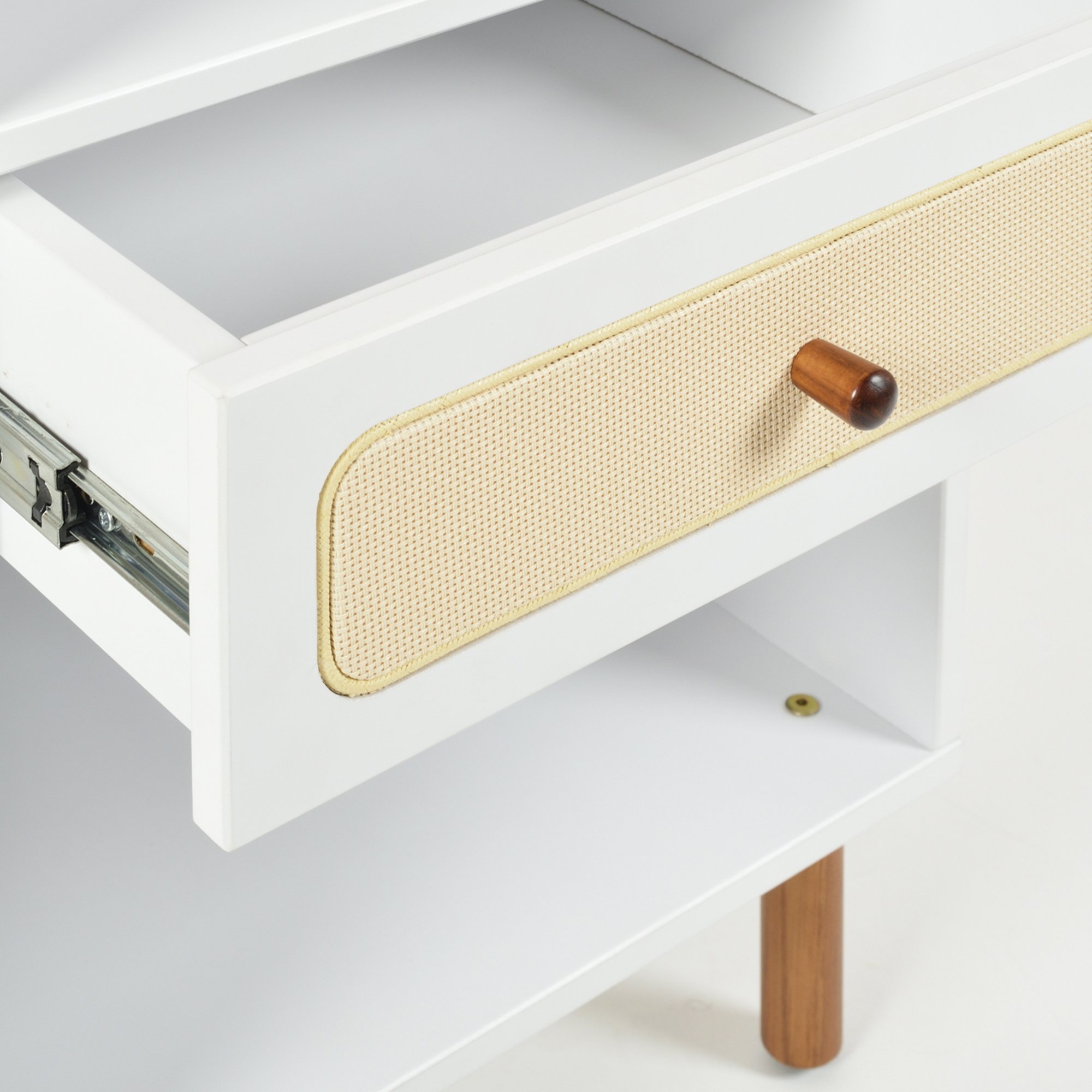 mesa de cabeceira gaveteiro meg branco e amendoa casa huma