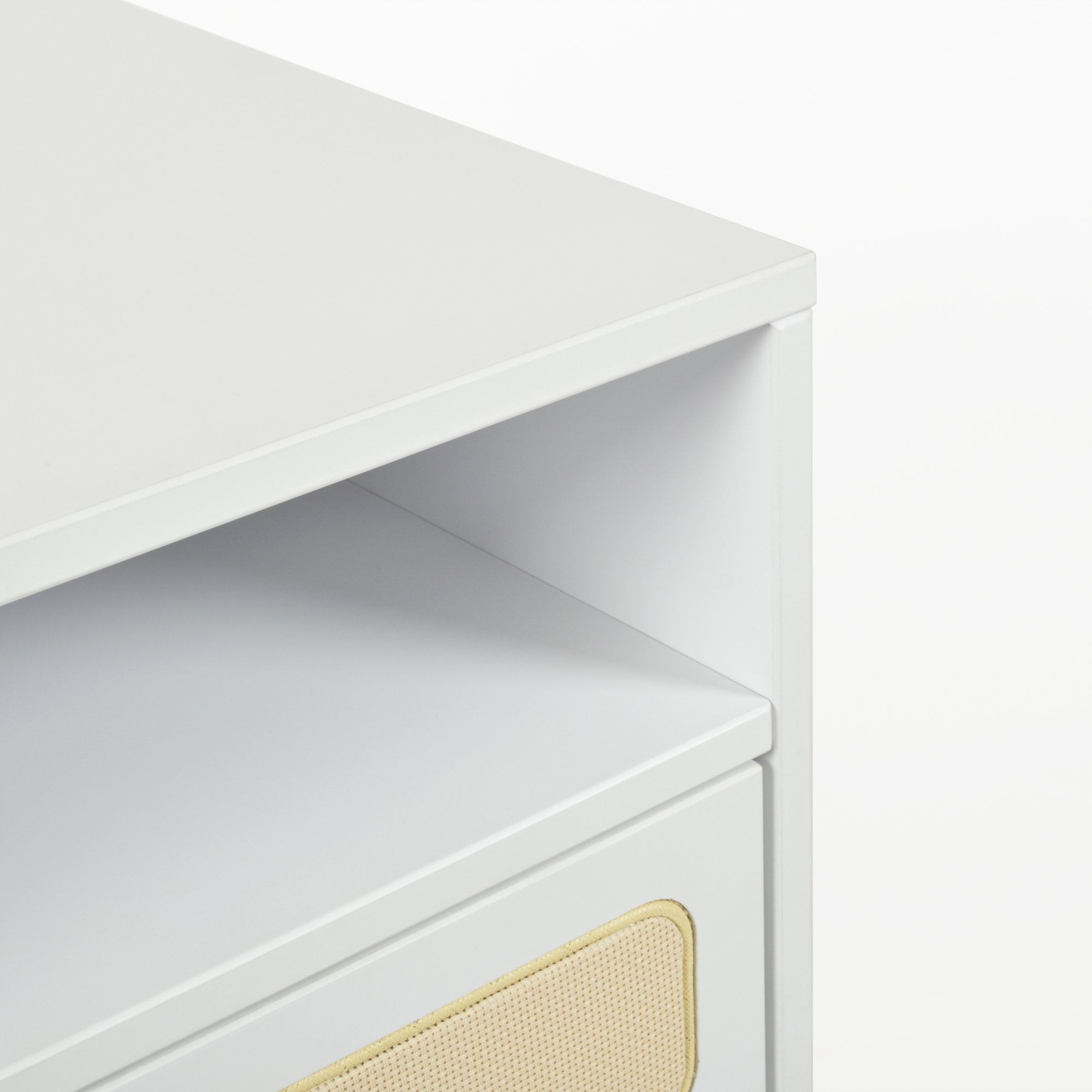 mesa de cabeceira gaveteiro meg branco e amendoa casa huma