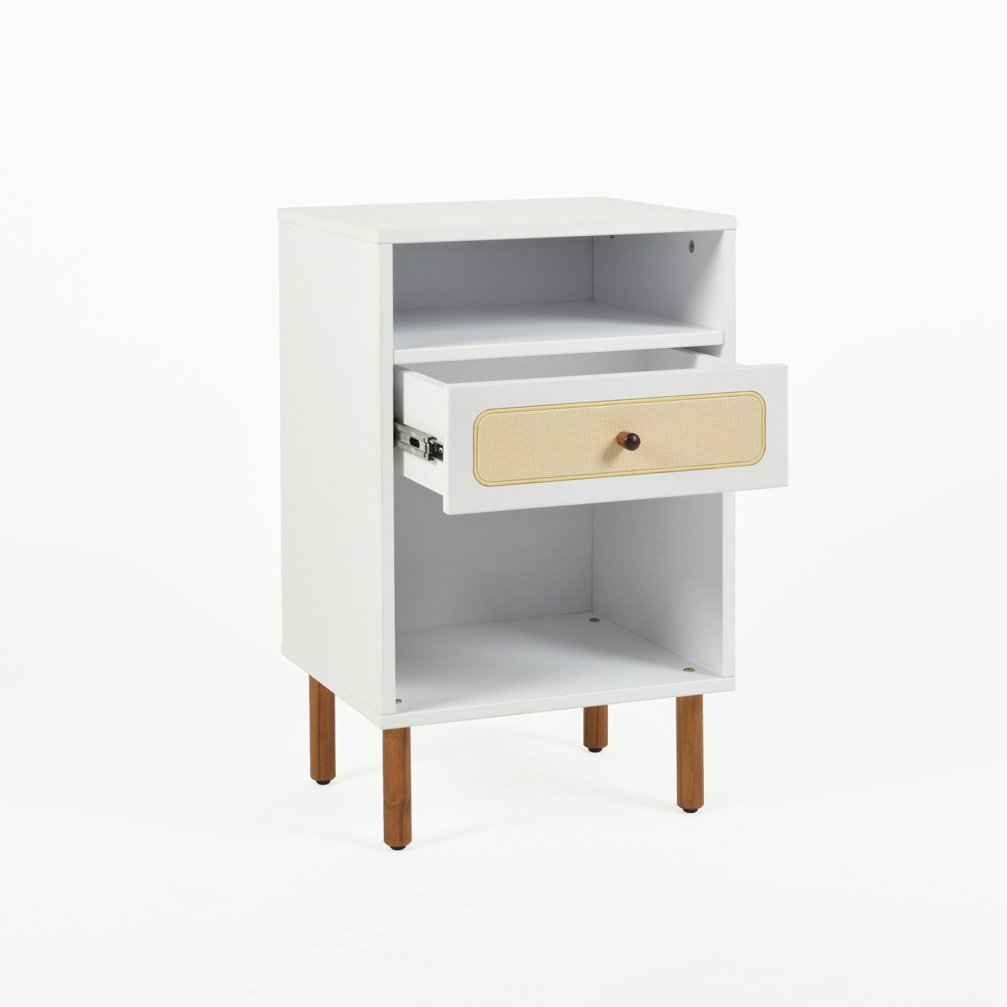 mesa de cabeceira gaveteiro meg branco e amendoa casa huma