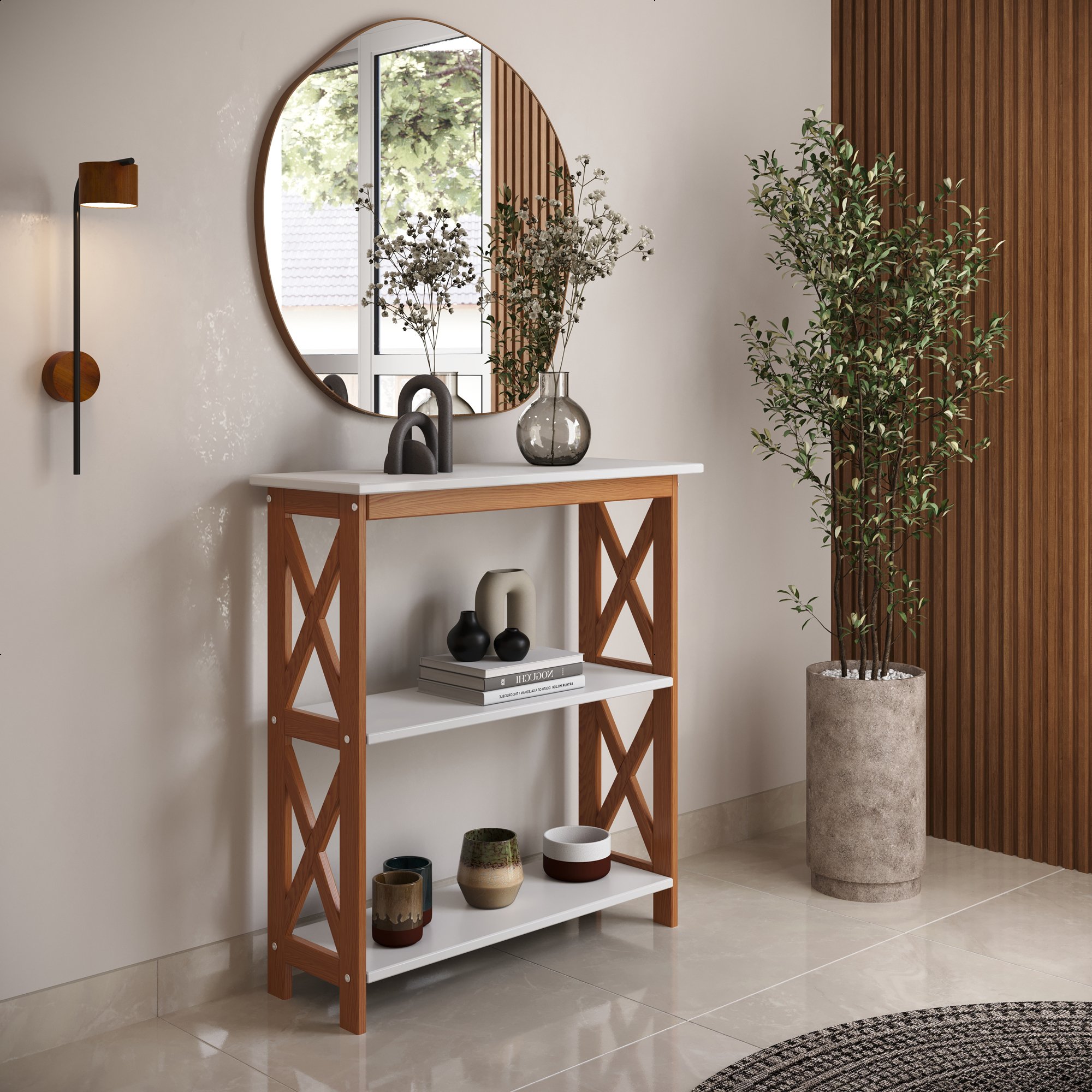 estante klein 2 prateleiras branco ambientacao