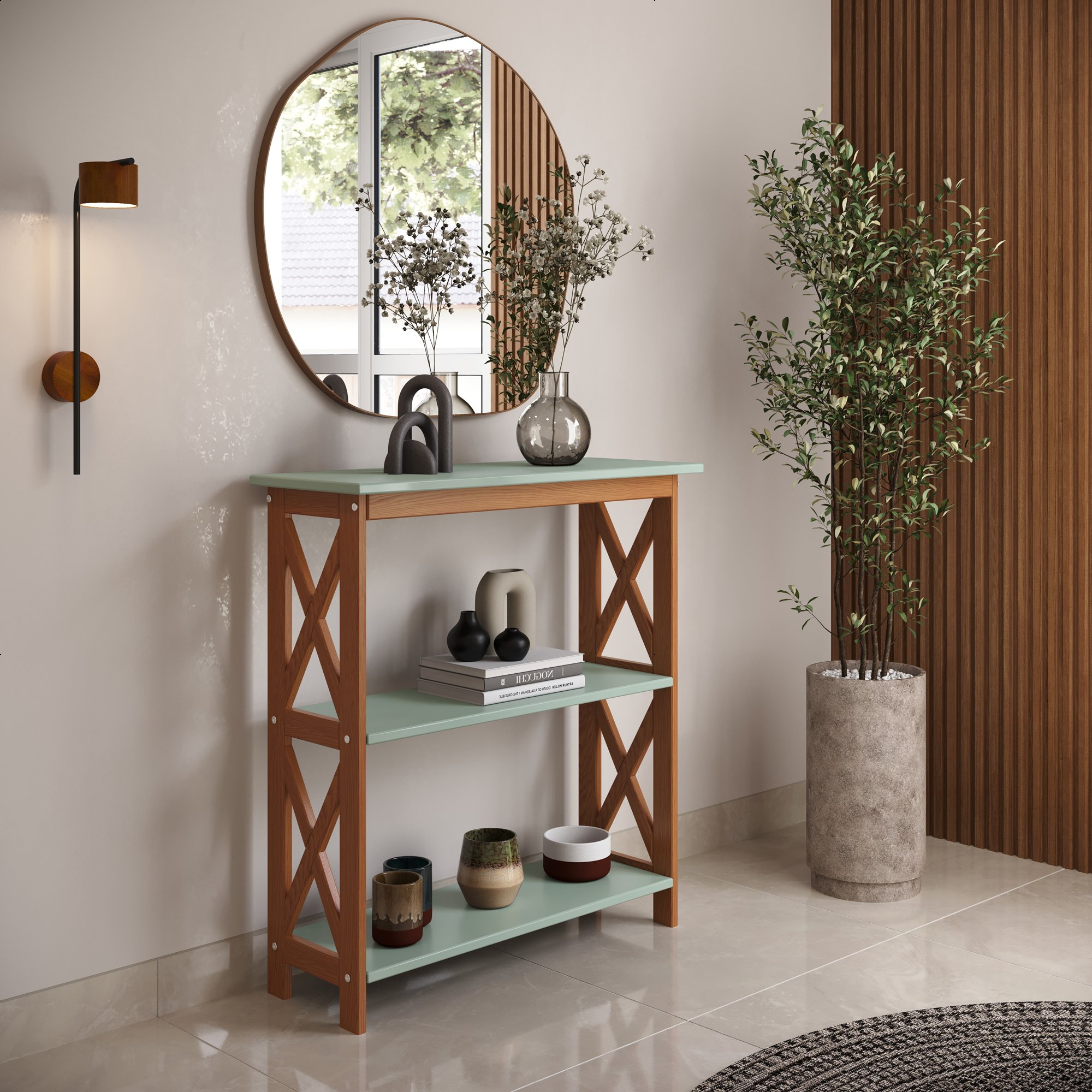 Estante Klein 2 Prateleiras   Verde Oliva   Ambientao