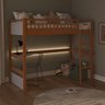 cama alta infantil com escrivaninha e led golden branco e mel