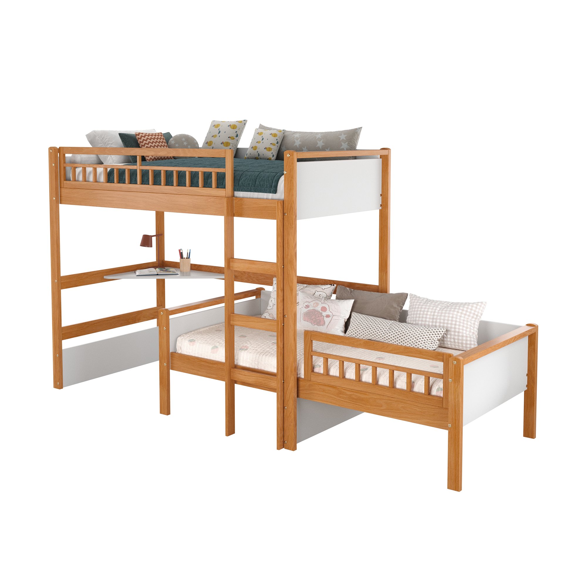 cama alta infantil multifuncional com led golden branco e mel