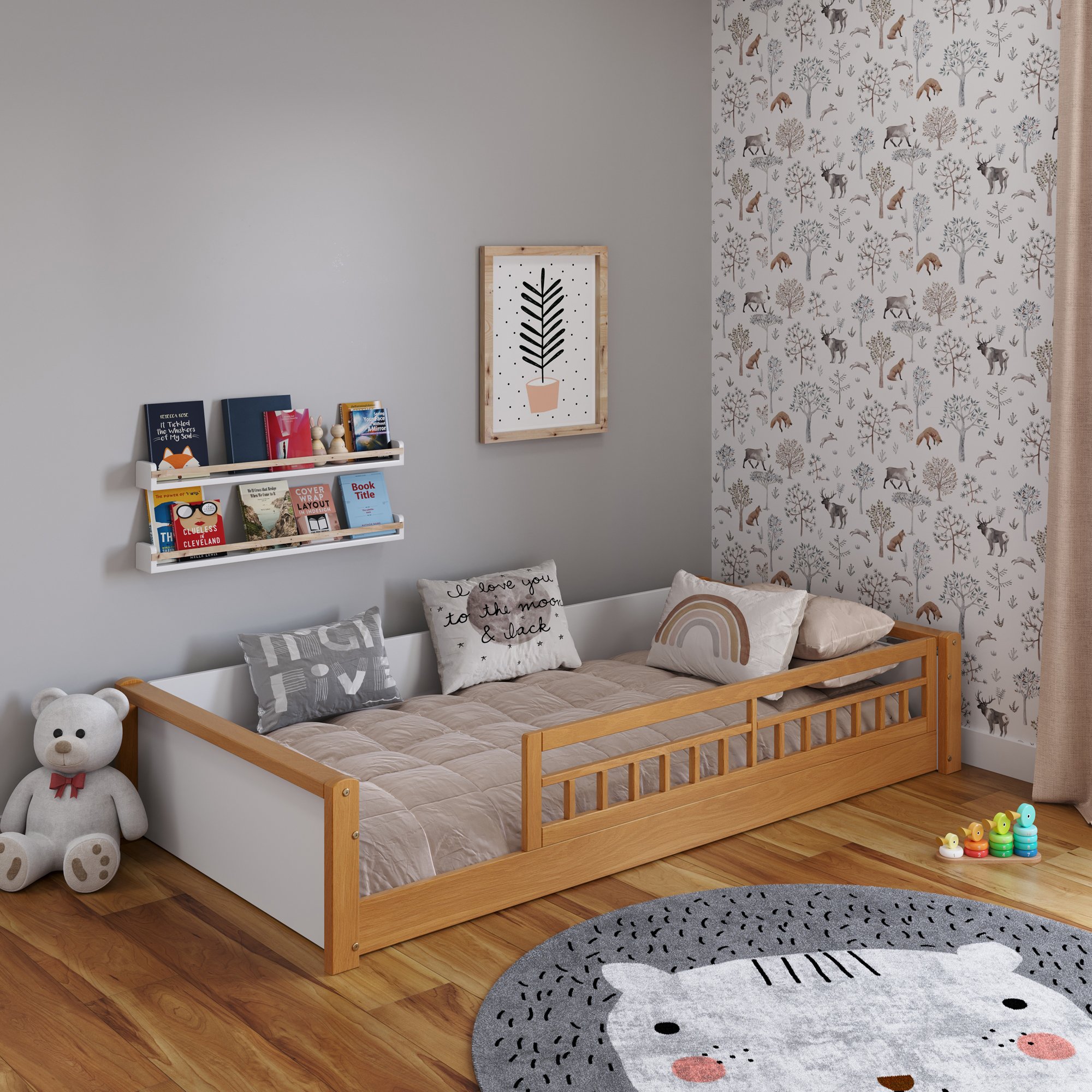 cama solteiro montessoriana reversivel golden branco e mel