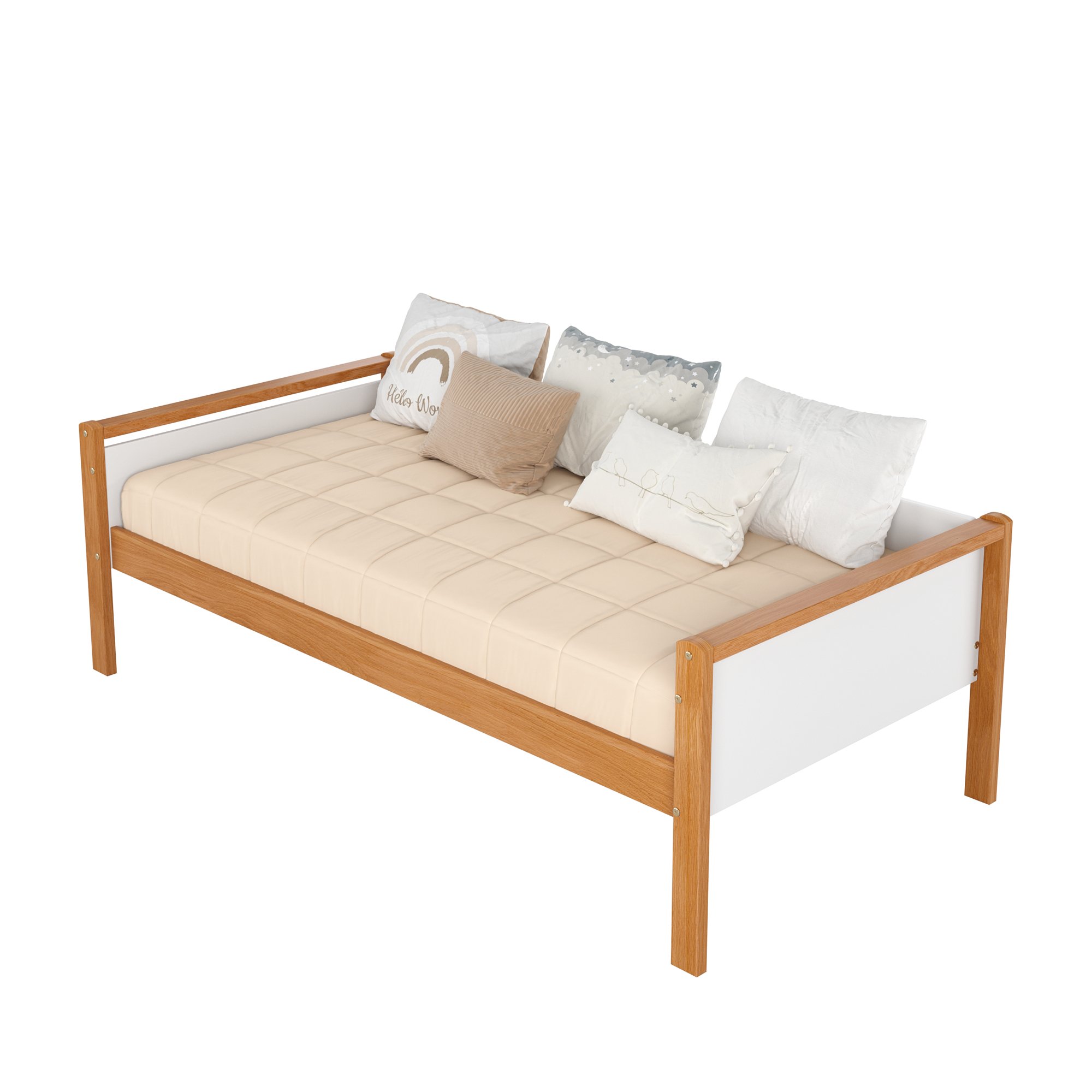 cama solteiro montessoriana reversivel golden branco e mel