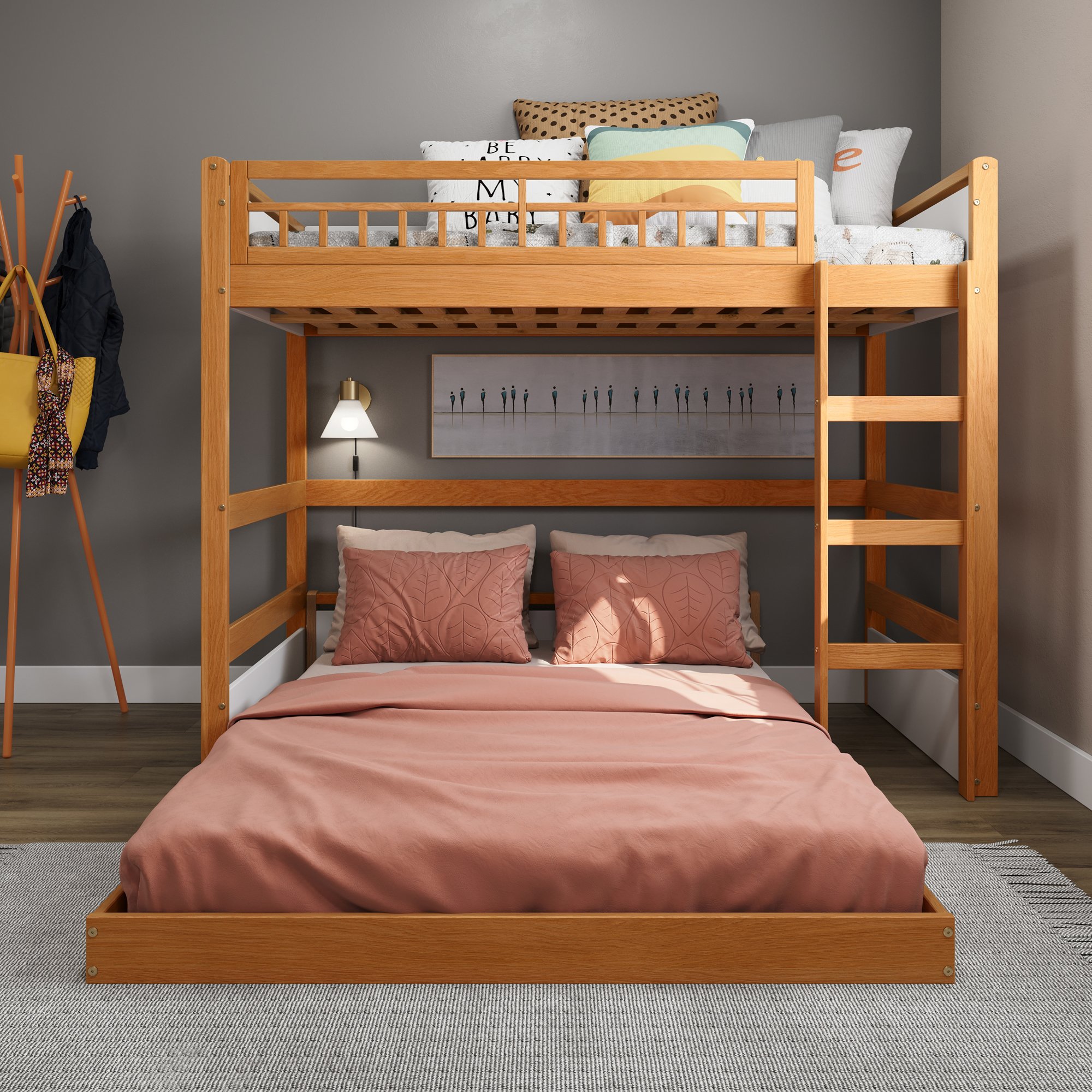 beliche infantil com cama de casal e led golden branco e mel