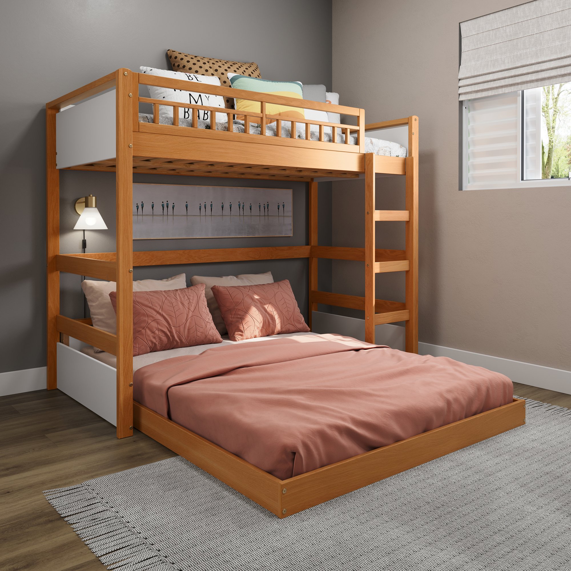 beliche infantil com cama de casal e led golden branco e mel