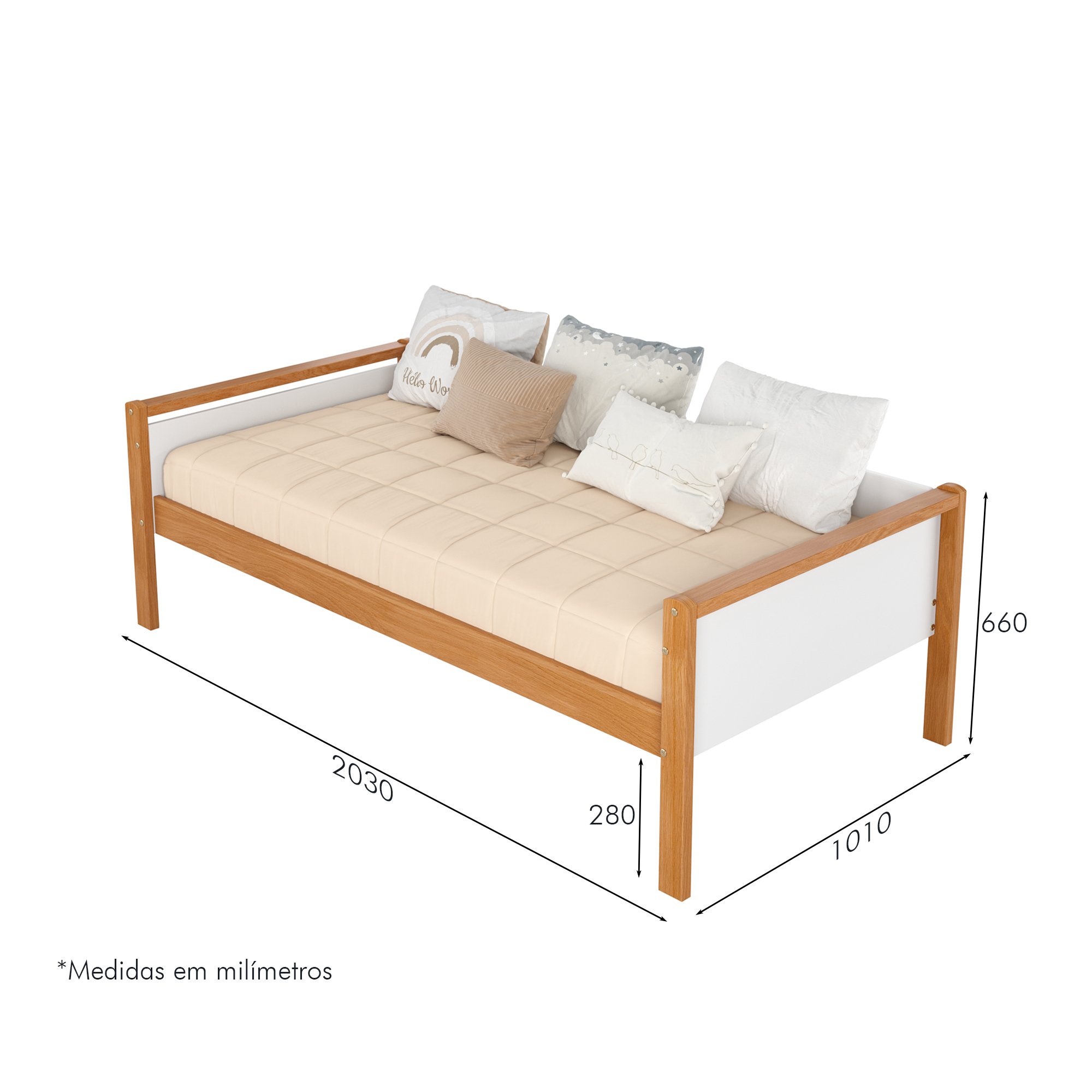 cotas cama solteiro montessoriana reversivel golden branco e mel