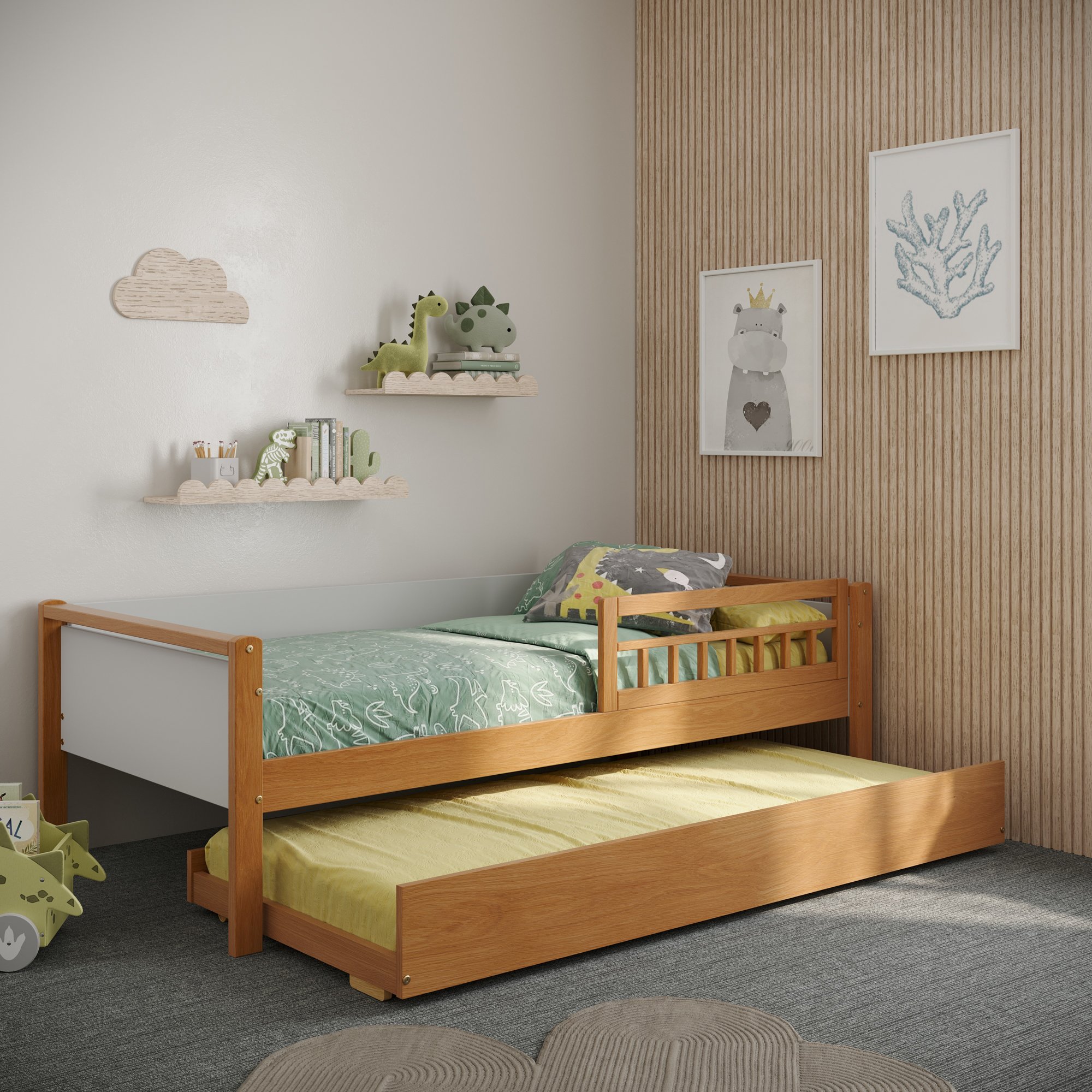 bicama solteiro infantil reversivel com grade de golden branco e mel