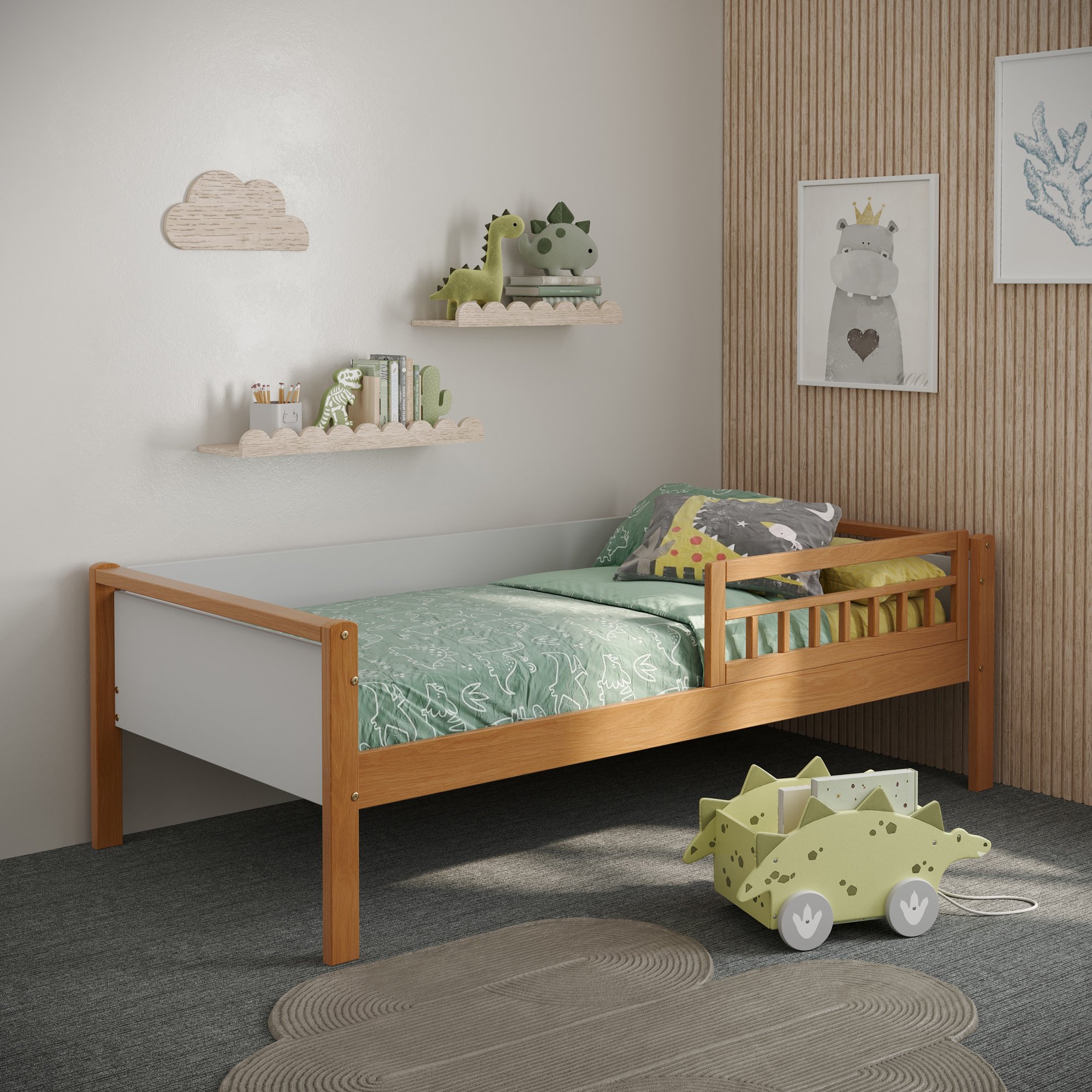 bicama solteiro infantil reversivel com grade de golden branco e mel