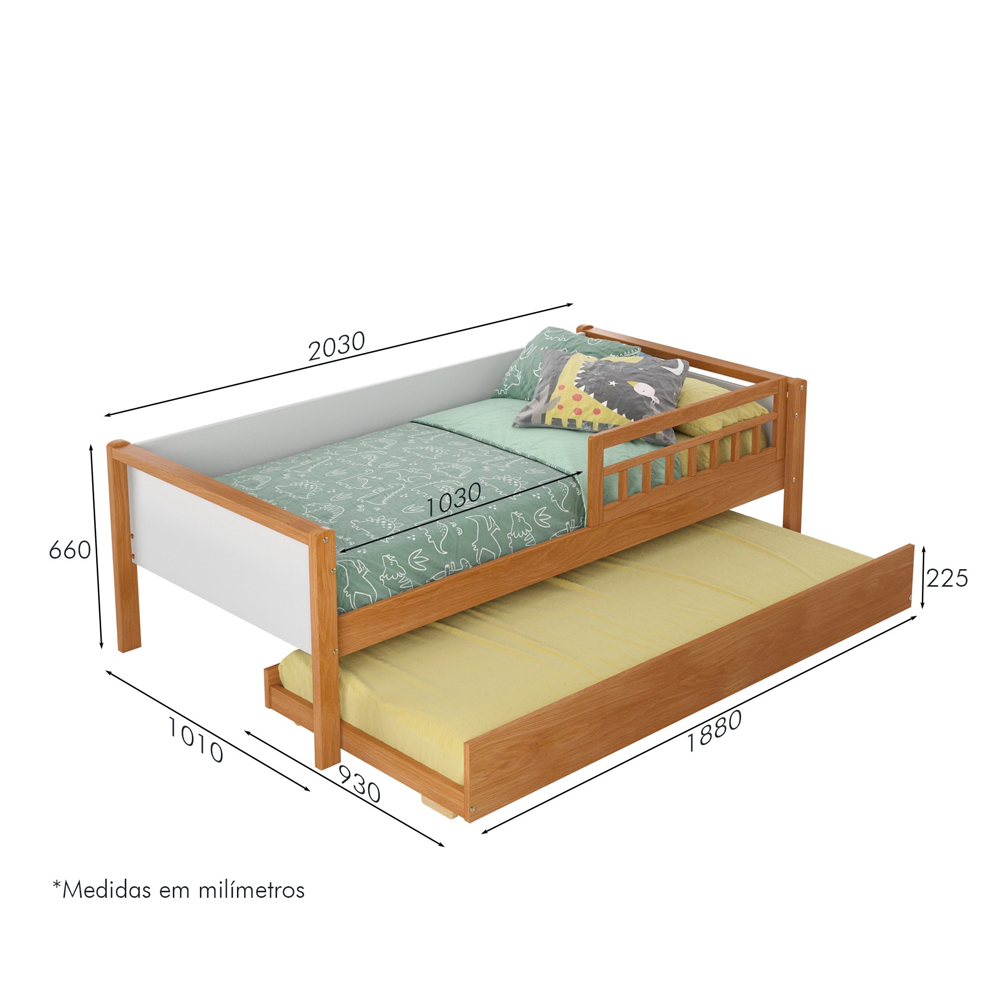 cotas bicama solteiro infantil reversivel com grade de golden branco e mel