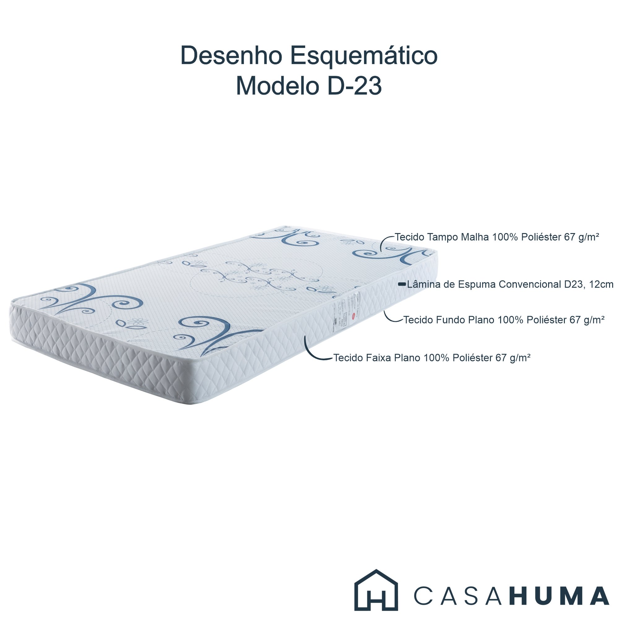 Desenho Esquemtico Colcho Solteiro 88x188x12   Branco