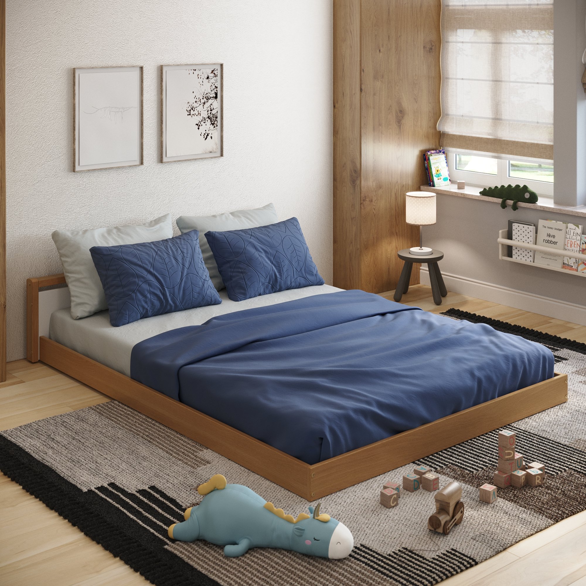 cama casal montessoriana branco e mel