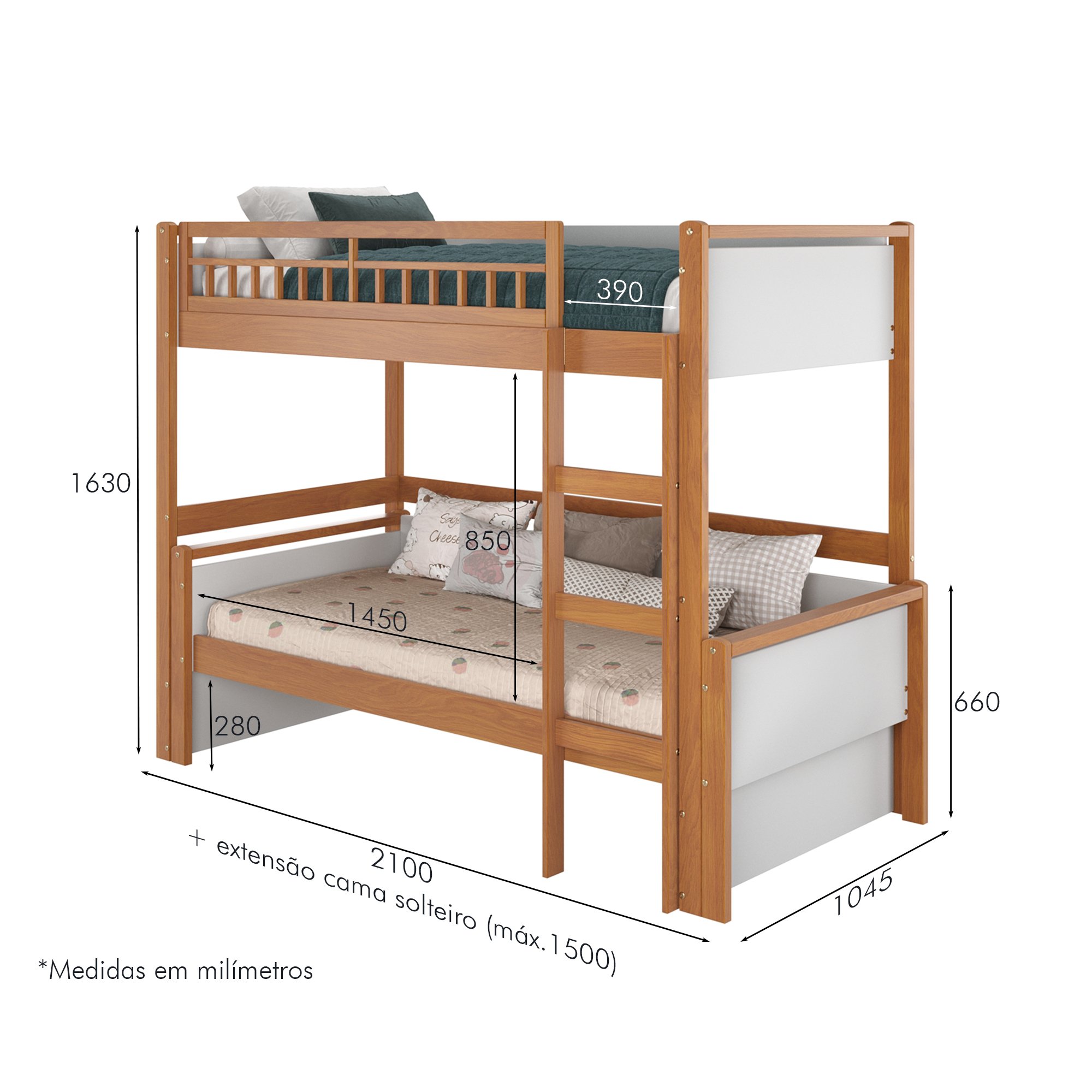 cotas beliche infantil montessoriano com led golden branco e mel
