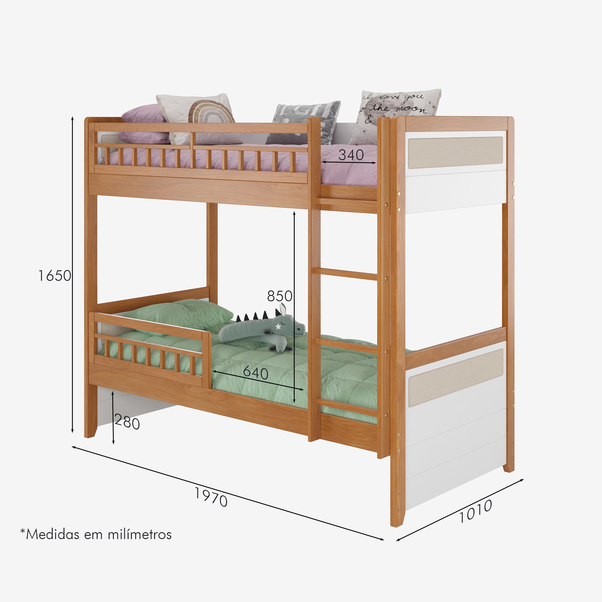 cotas beliche infantil reversivel com rattan golden plus branco e mel