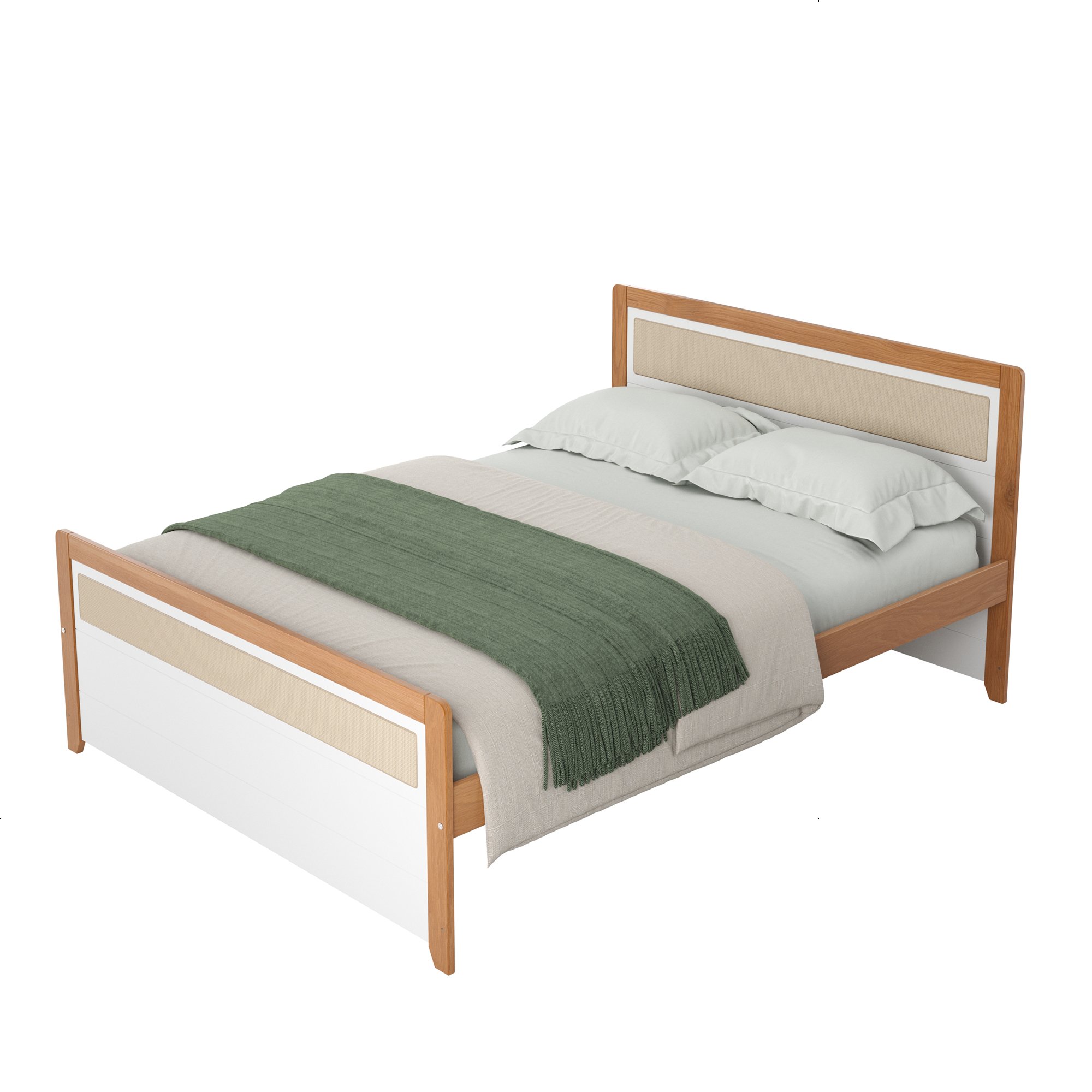 cama casal golden rattan branco e mel