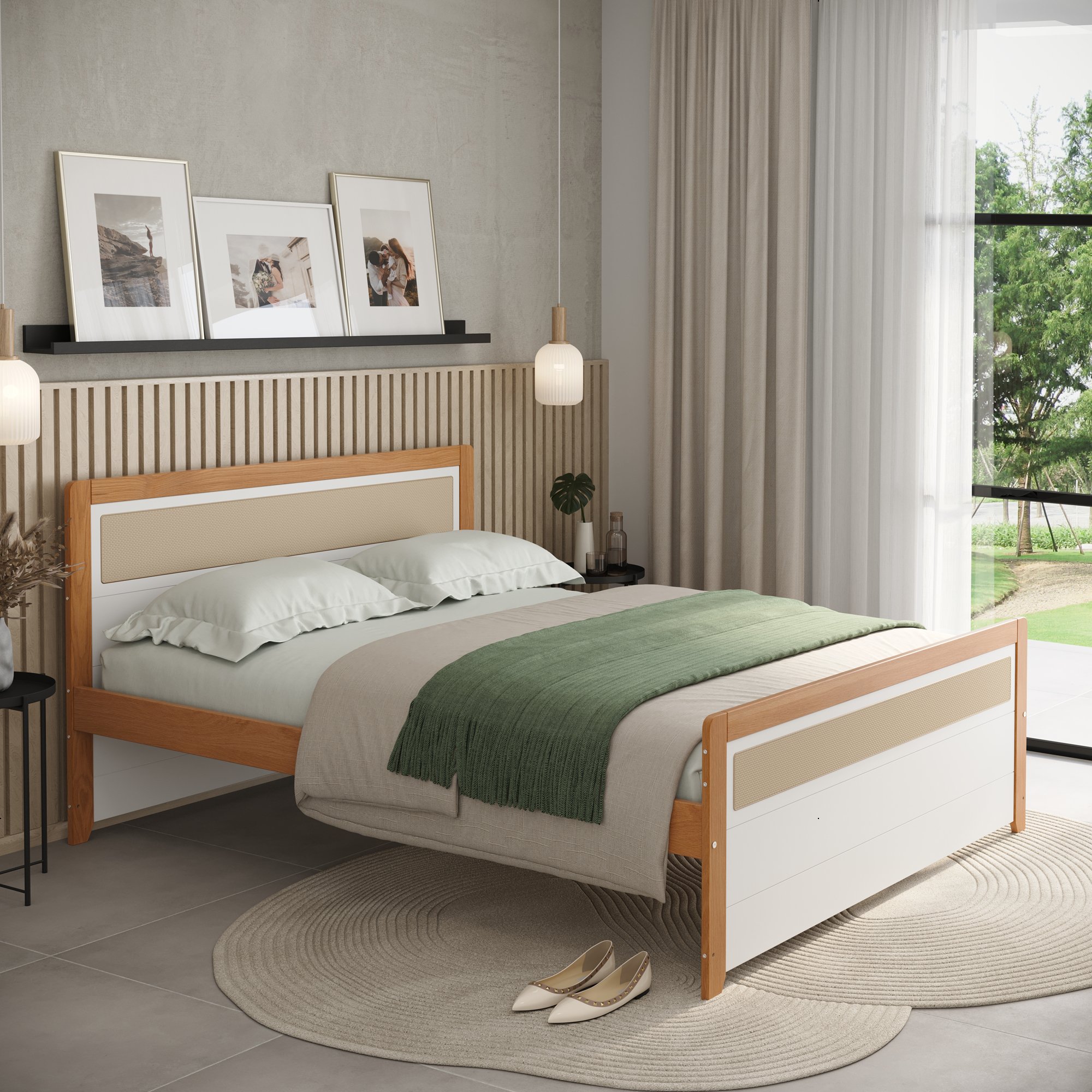 cama casal golden rattan branco e mel