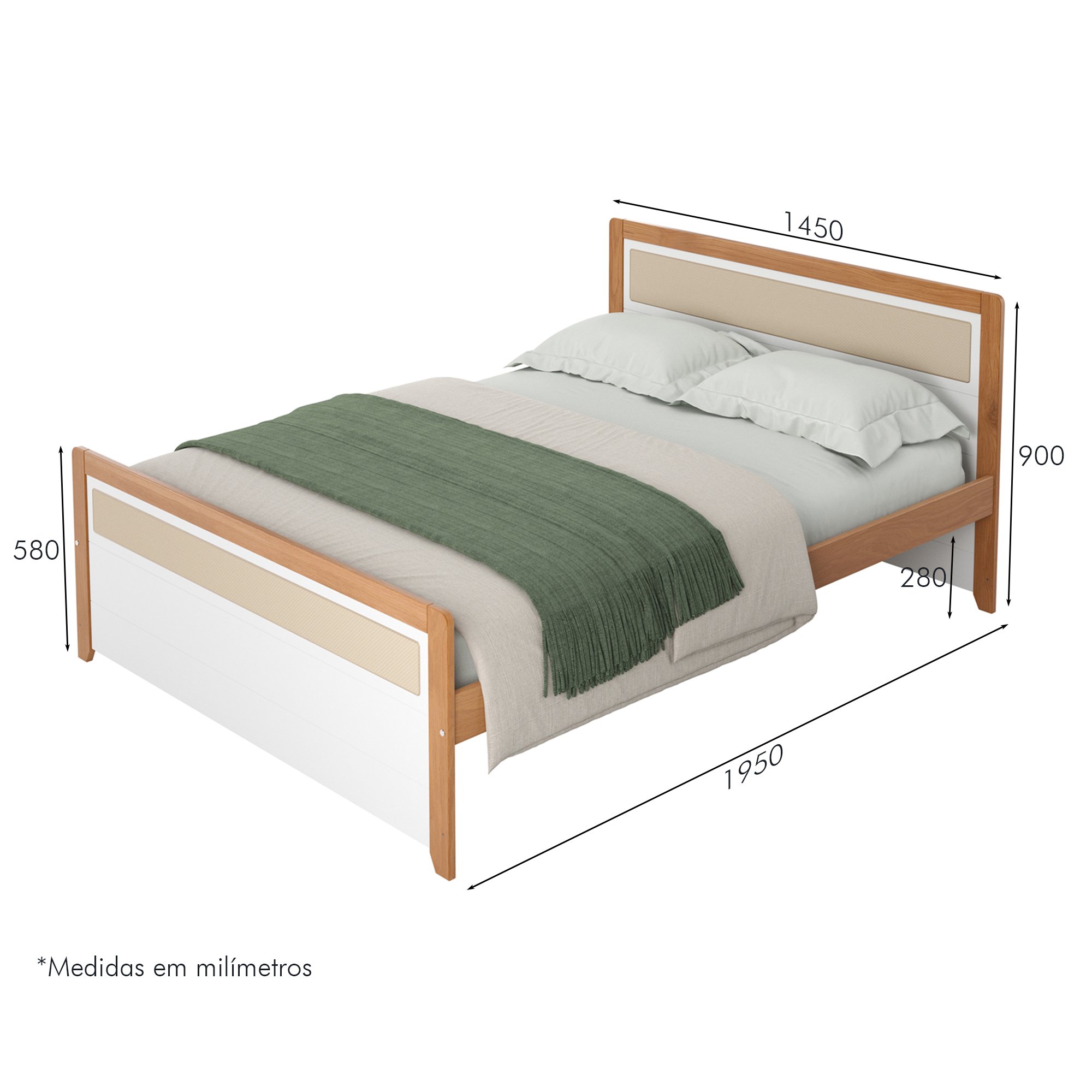 cotas cama casal golden rattan branco e mel